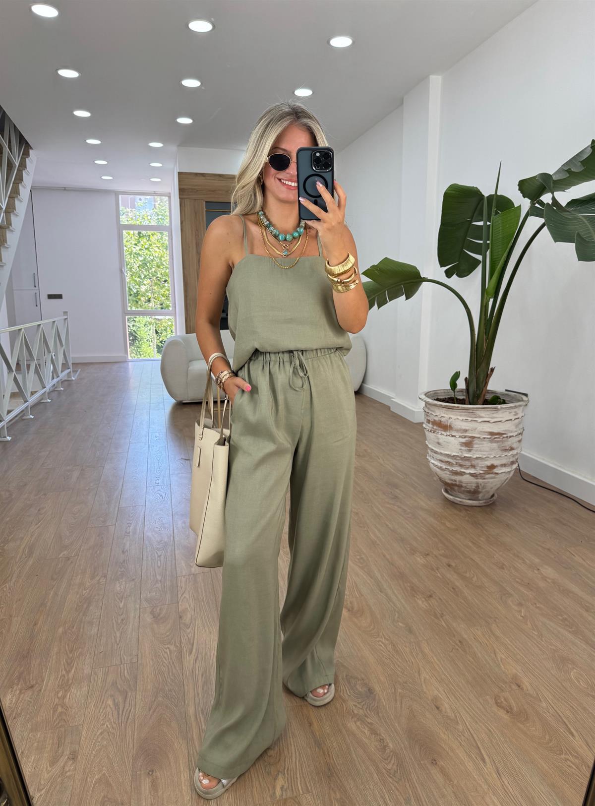 Askıları Ayarlanabilir Keten Takım - Mint Yeşili