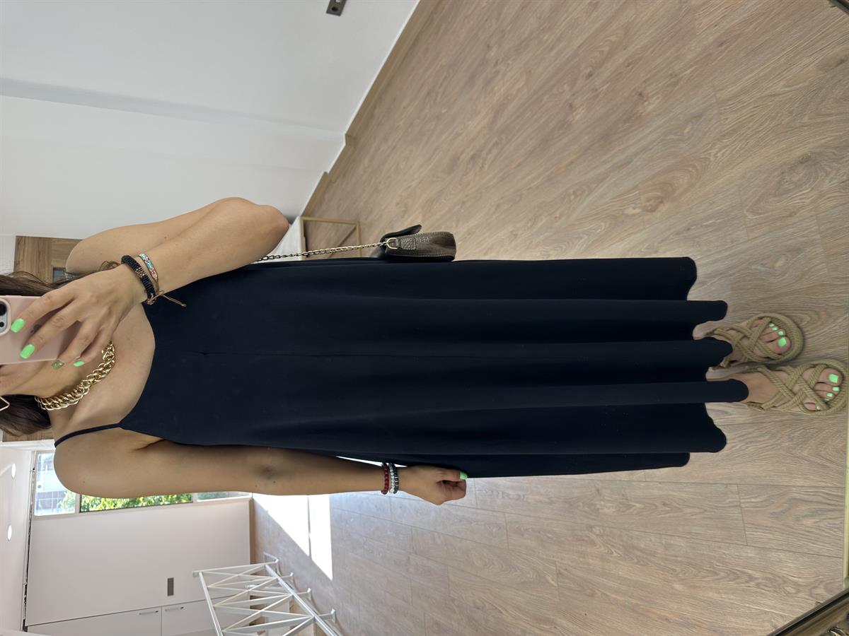 Askıları Ayarlanabilir Pamuklu Elbise-Siyah