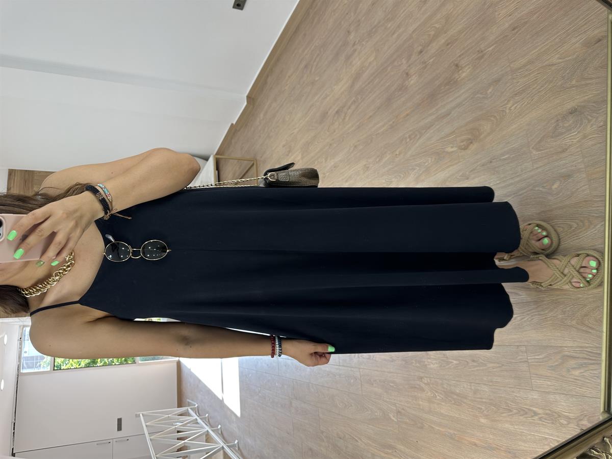 Askıları Ayarlanabilir Pamuklu Elbise-Siyah