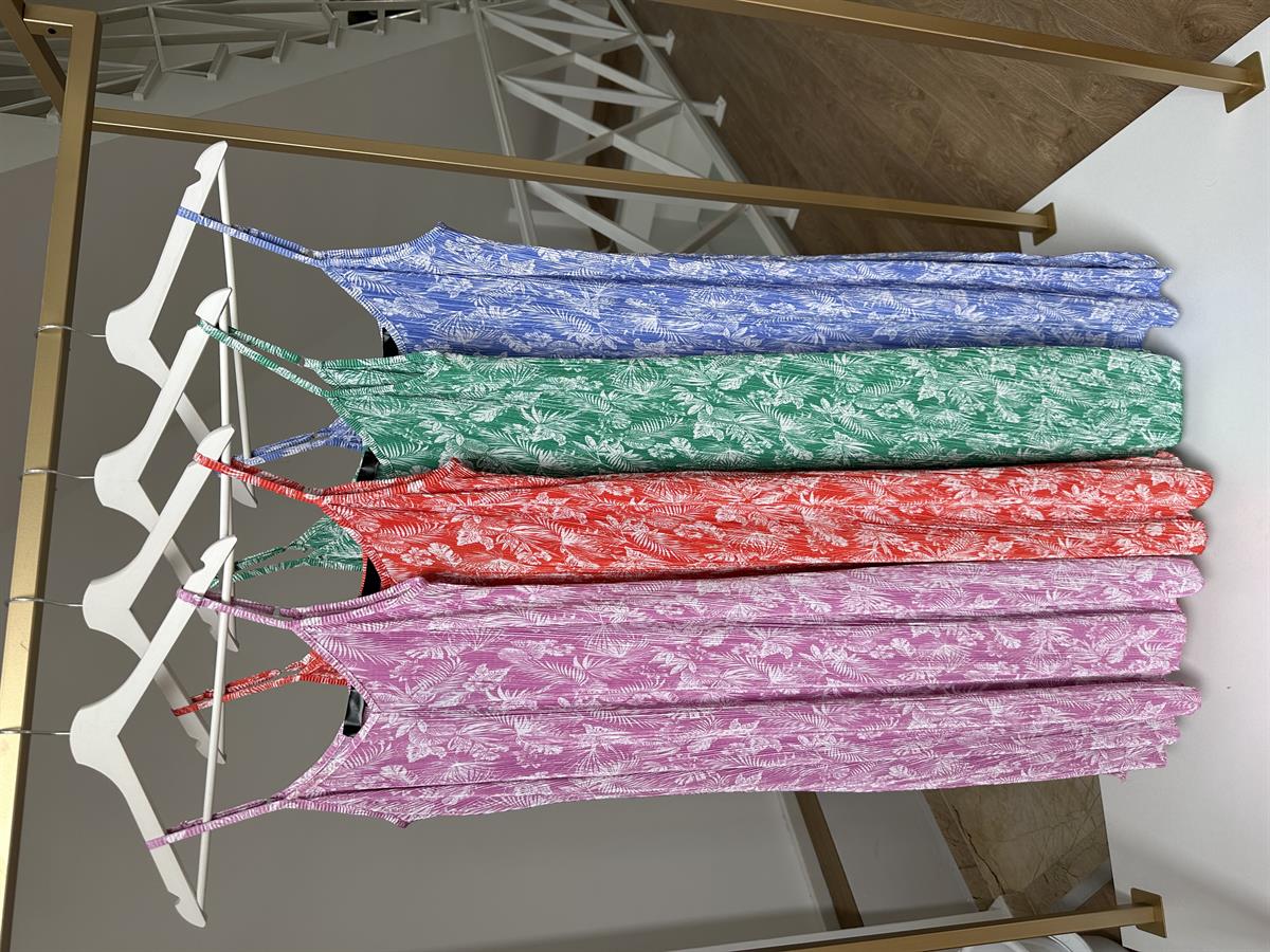 Askıları Ayarlanabilir Piliseli Elbise-Pembe