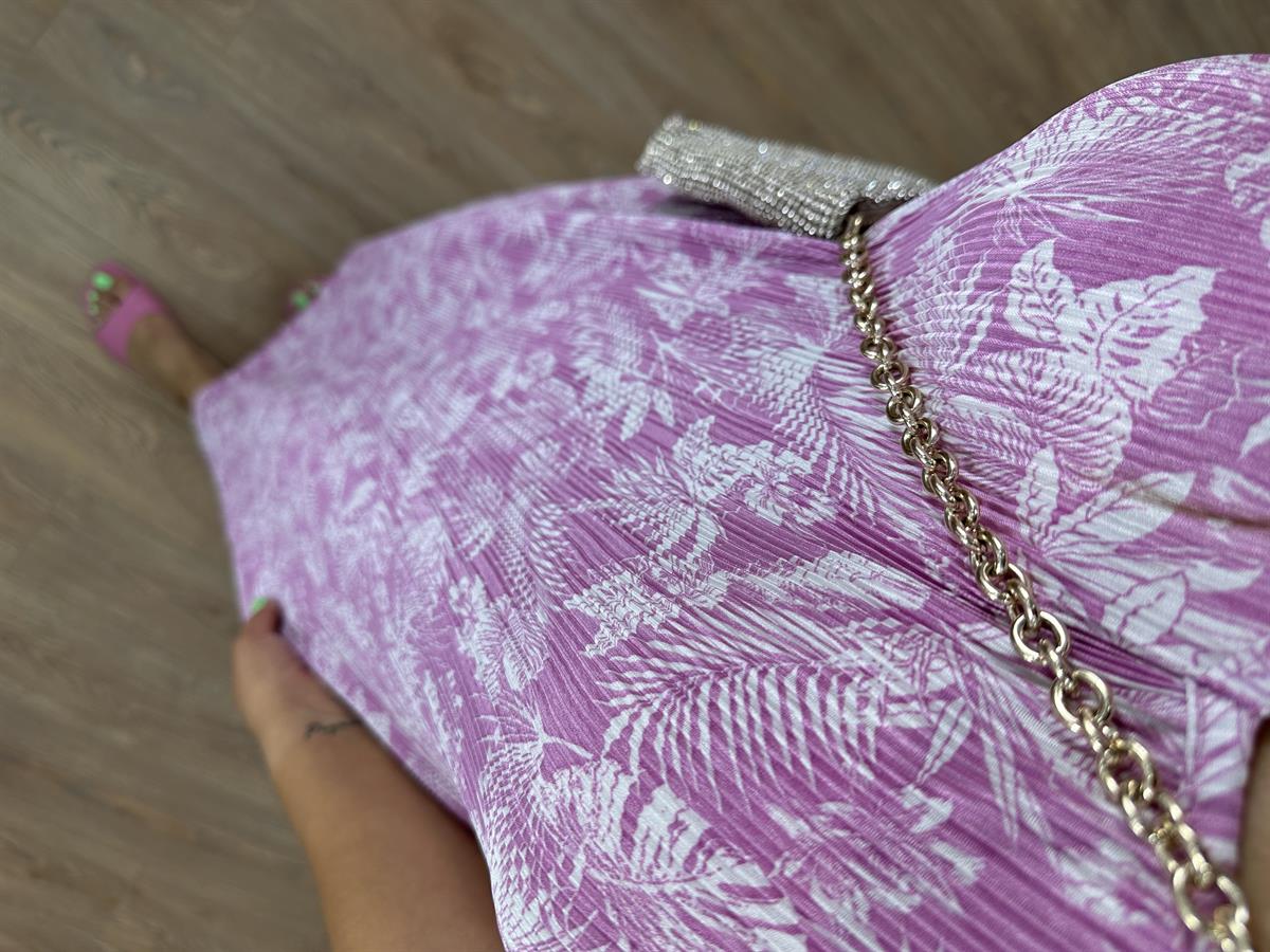 Askıları Ayarlanabilir Piliseli Elbise-Pembe