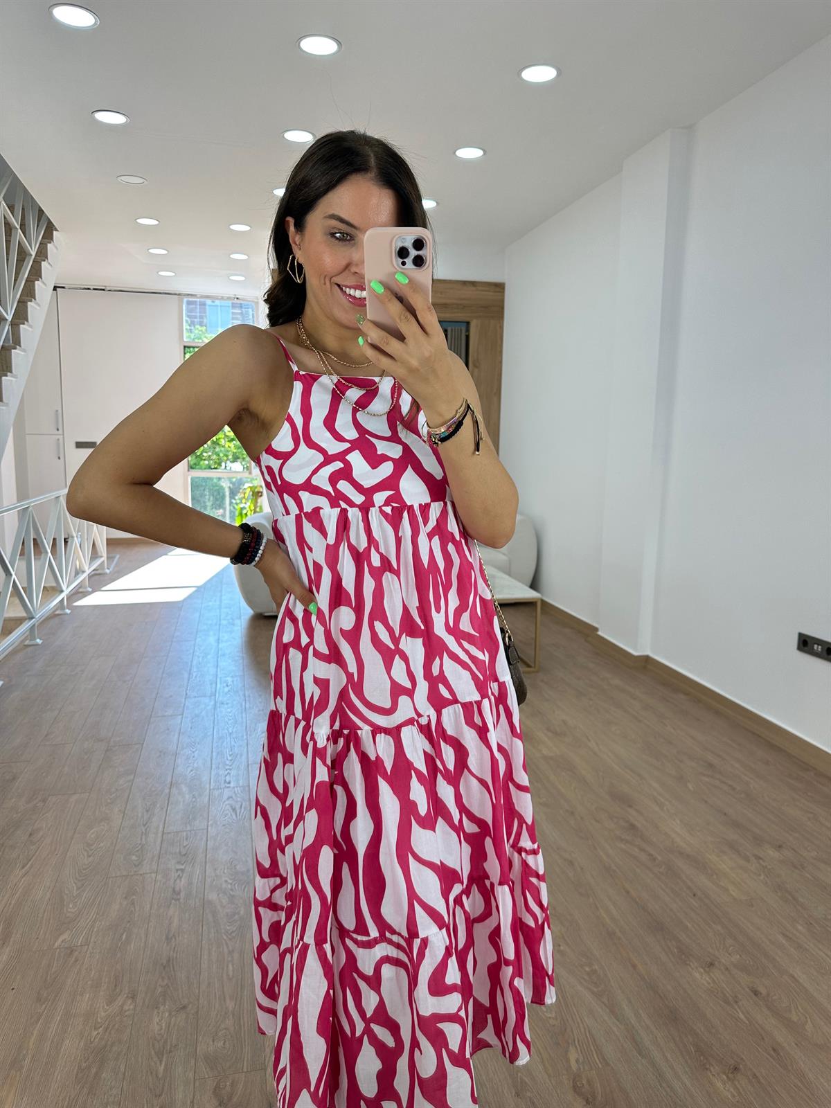 Askıları Ayarlanabilir Poplin Elbise-Fuşya