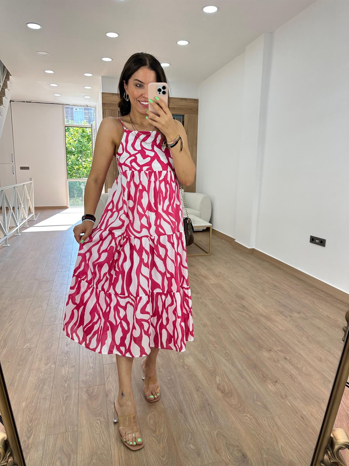 Askıları Ayarlanabilir Poplin Elbise-Fuşya