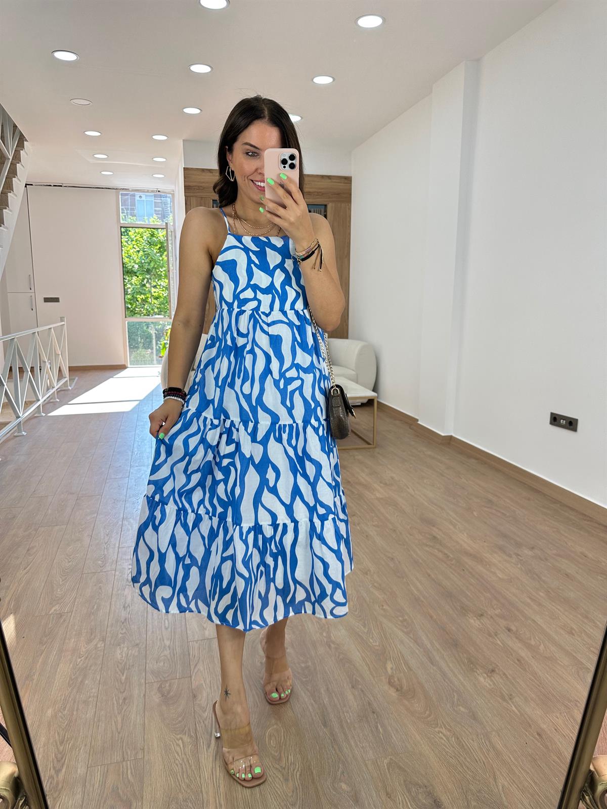 Askıları Ayarlanabilir Poplin Elbise-Mavi