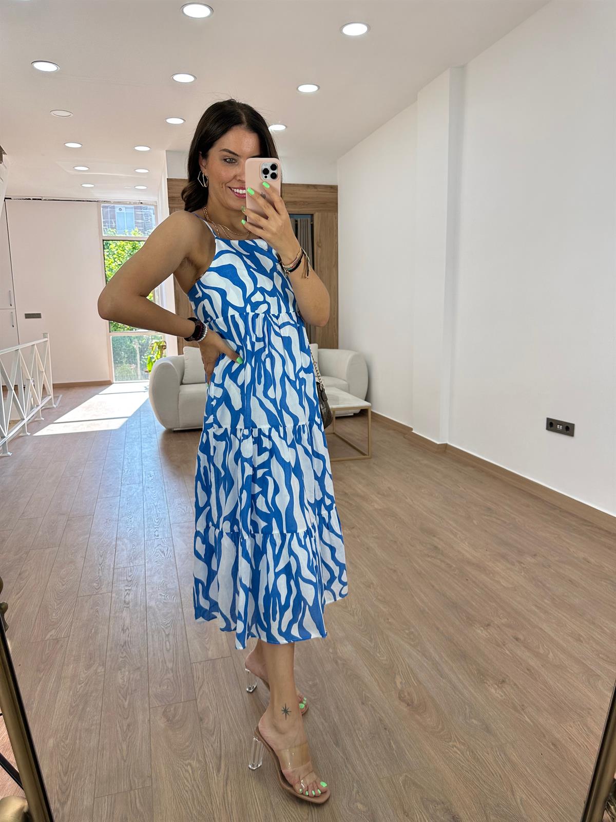 Askıları Ayarlanabilir Poplin Elbise-Mavi