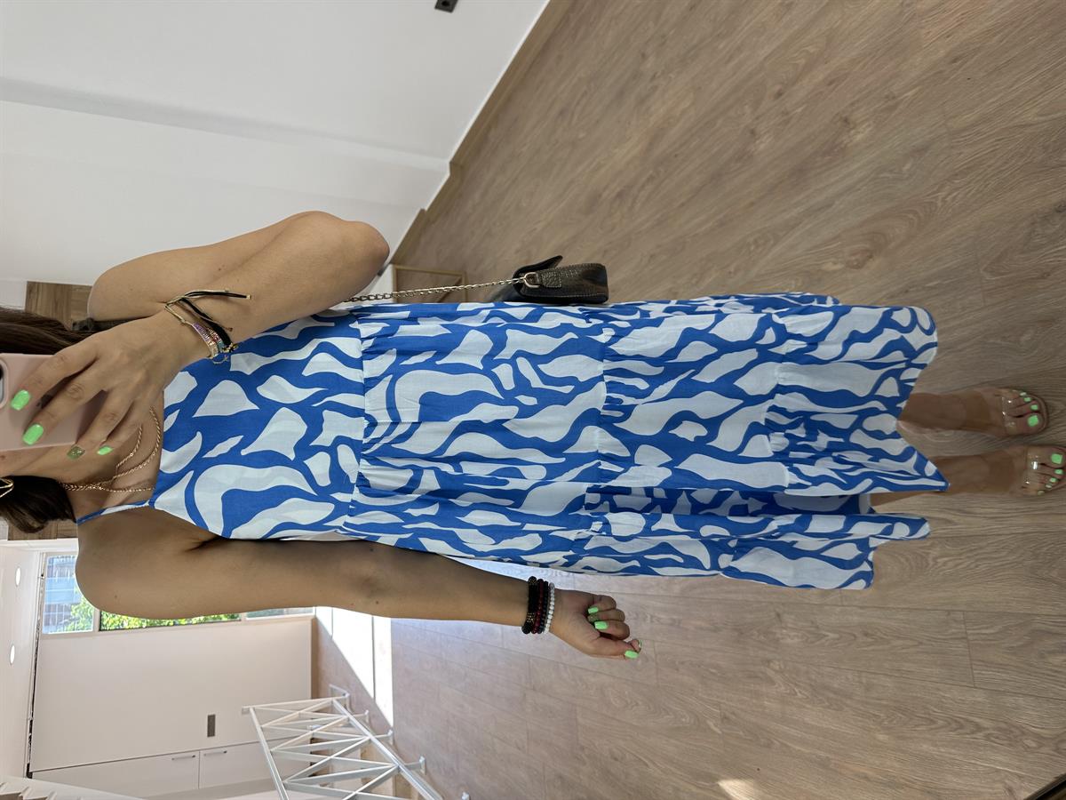 Askıları Ayarlanabilir Poplin Elbise-Mavi