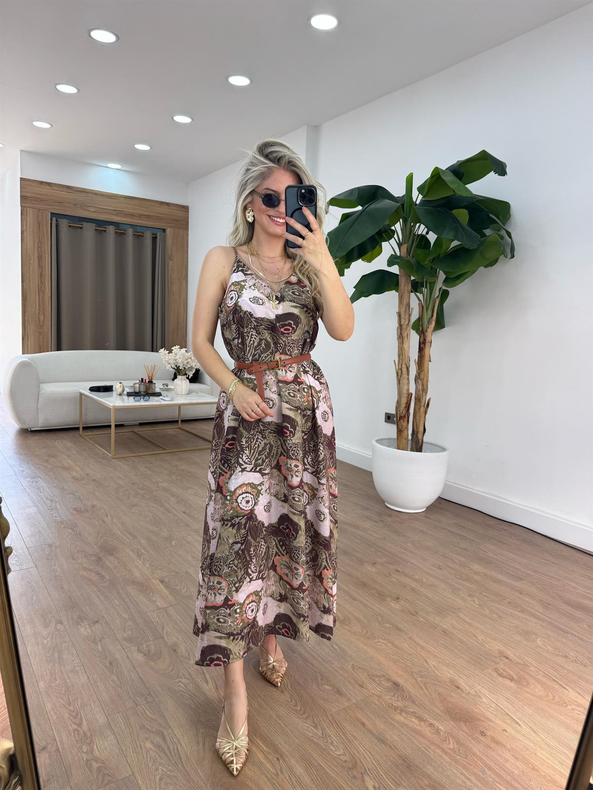 Askıları Ayarlanabilir Renk Geçişli Midi Elbise