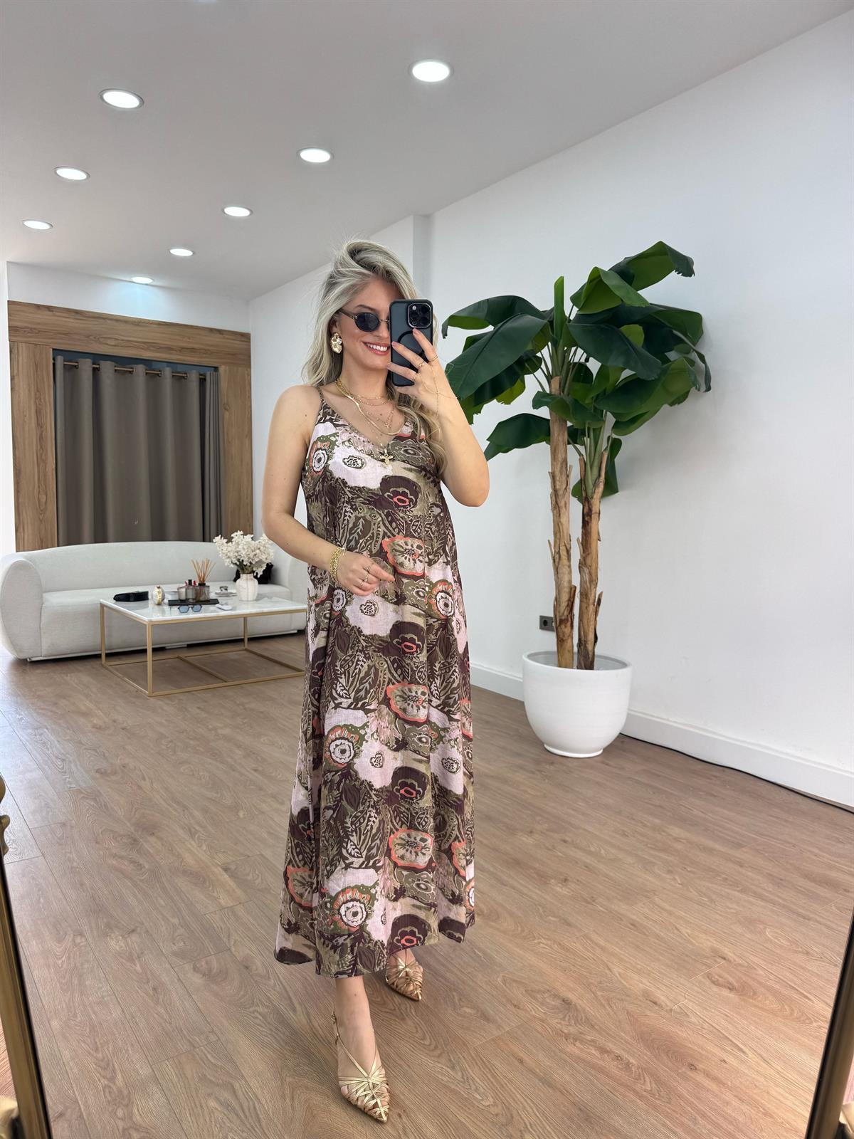 Askıları Ayarlanabilir Renk Geçişli Midi Elbise