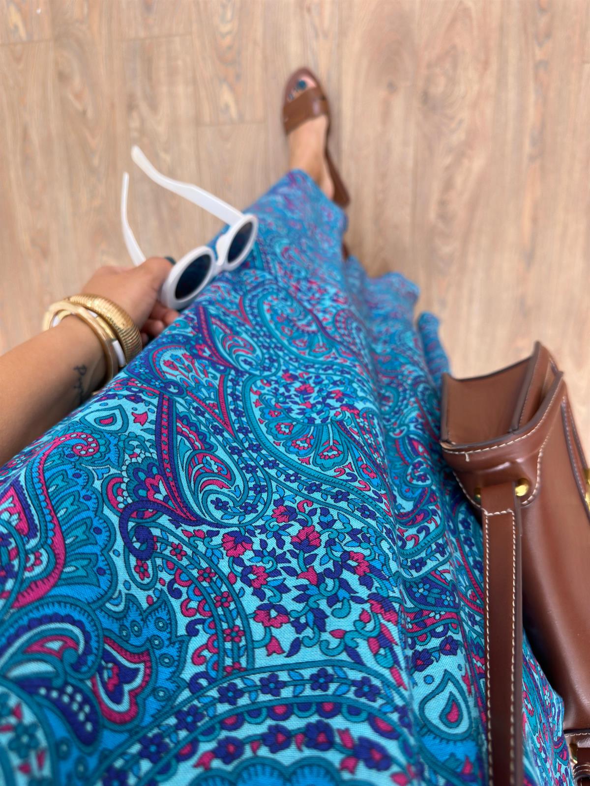 Askıları Ayarlanabilir Şal Desen Elbise