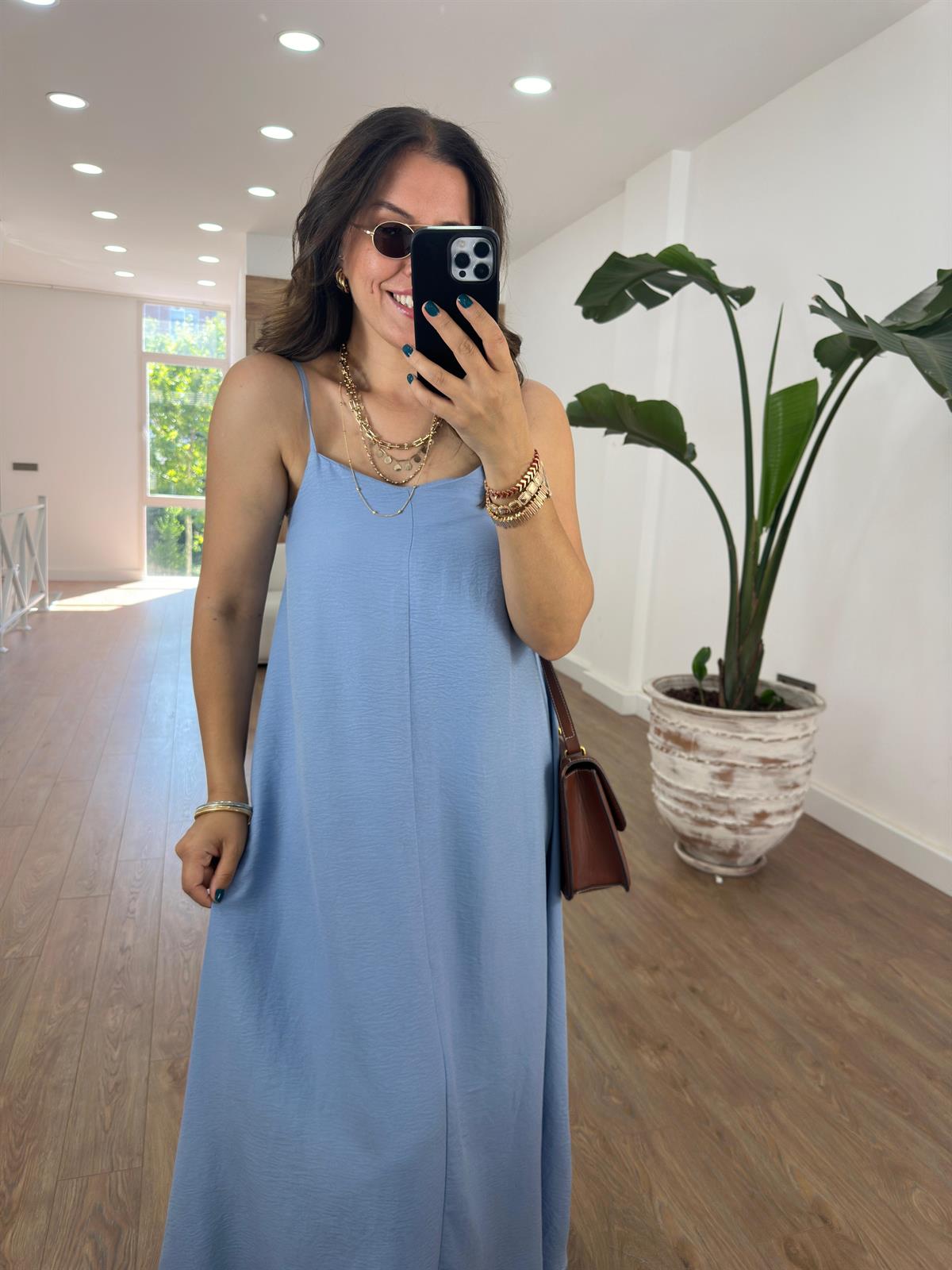 Askıları Ayarlanabilir Salaş Elbise-Bebe Mavisi