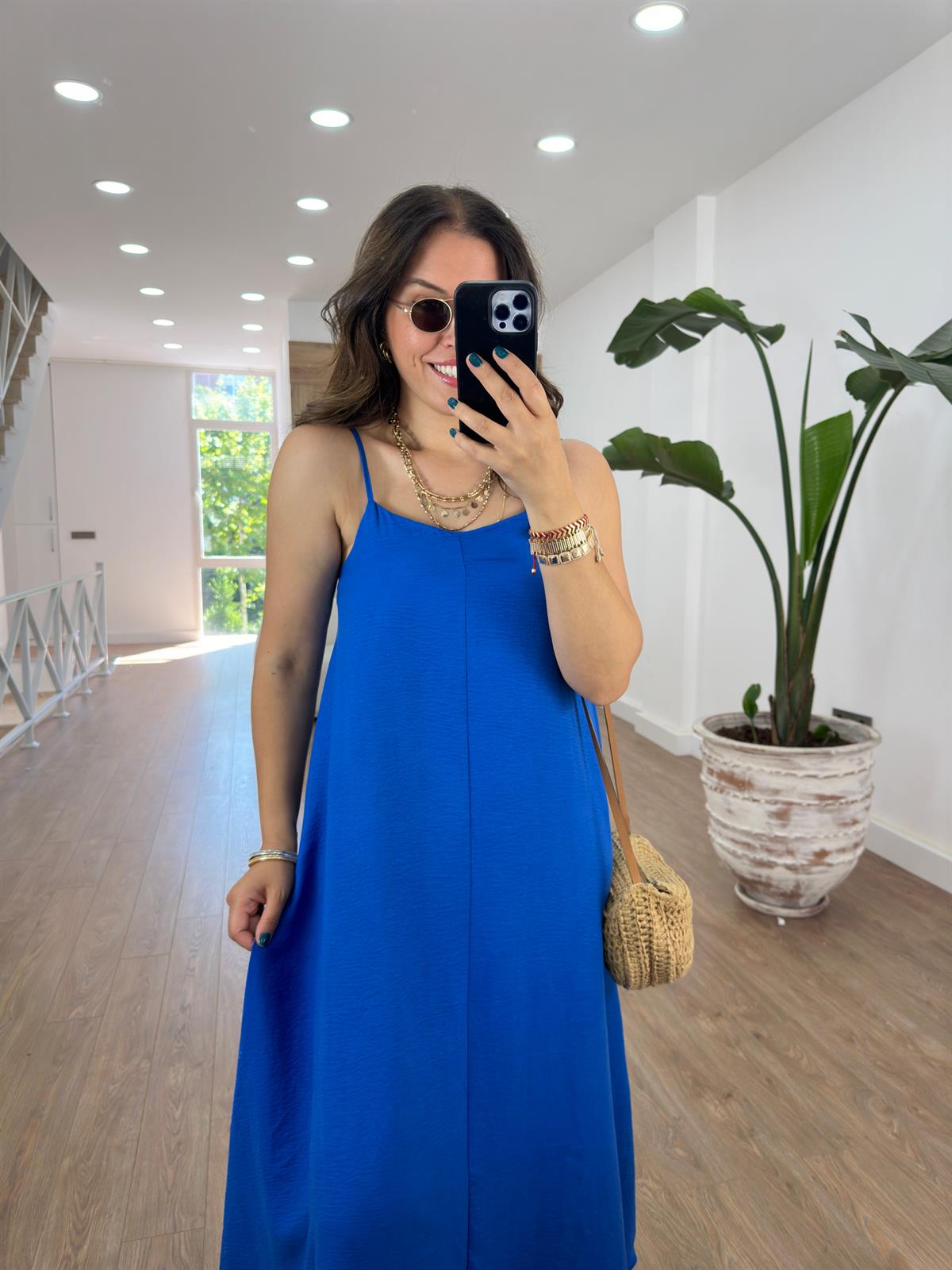 Askıları Ayarlanabilir Salaş Elbise-Sax Mavisi