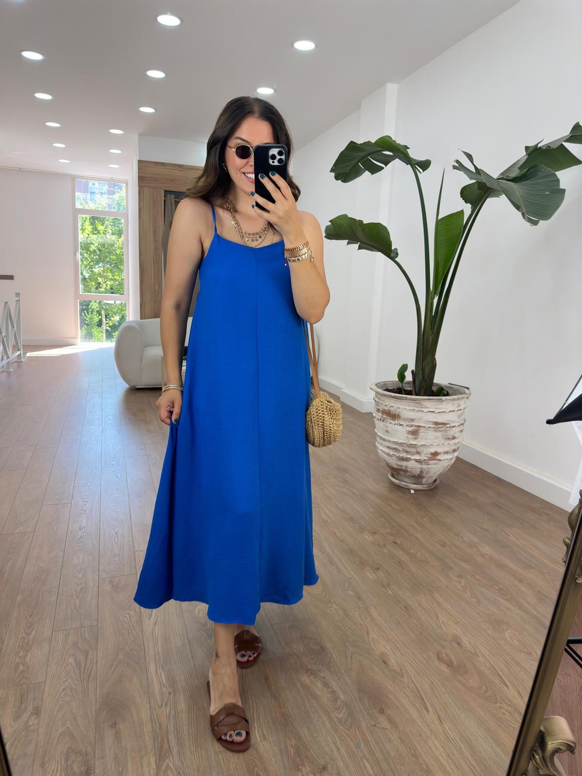 Askıları Ayarlanabilir Salaş Elbise-Sax Mavisi