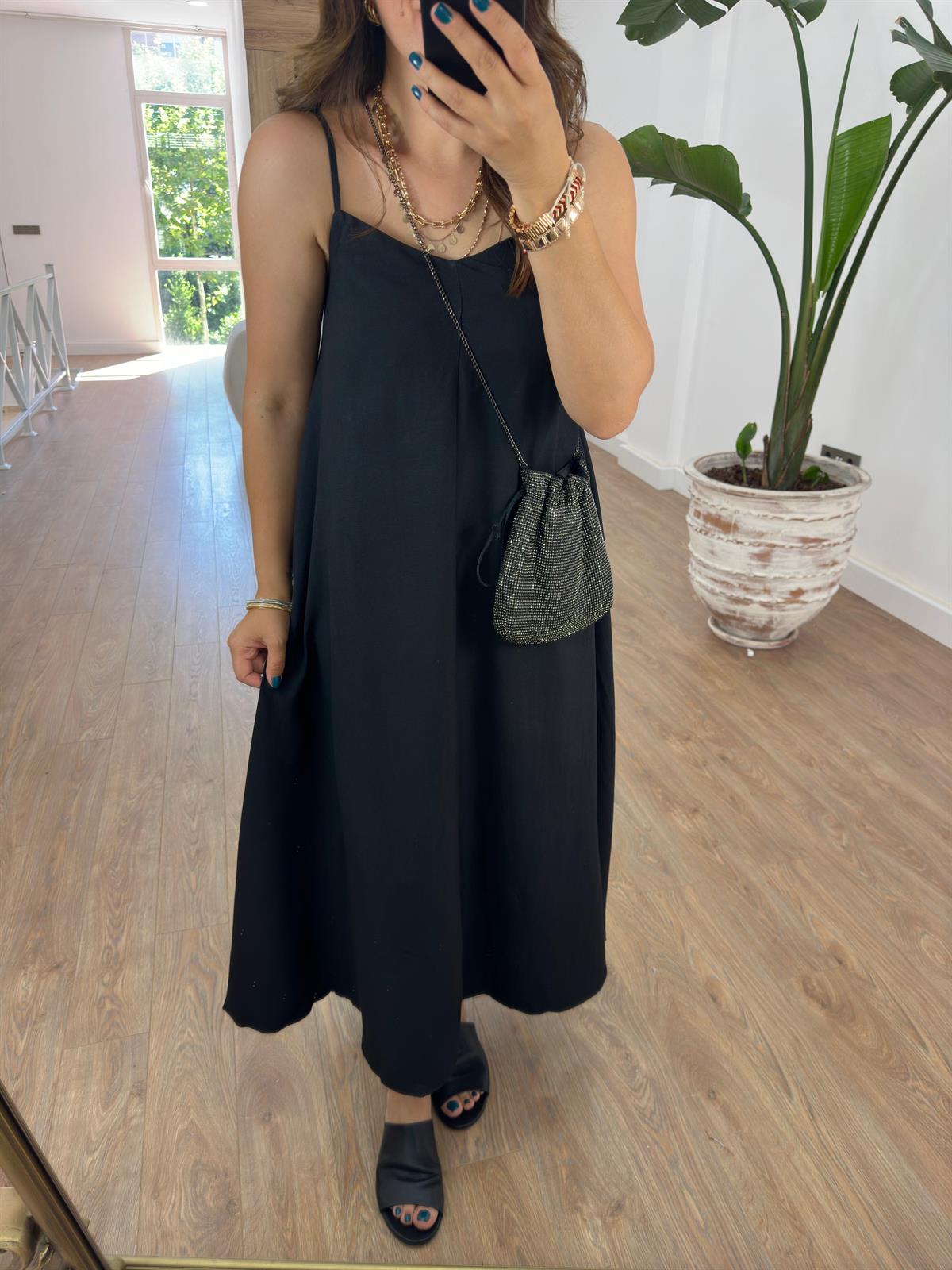 Askıları Ayarlanabilir Salaş Elbise-Siyah