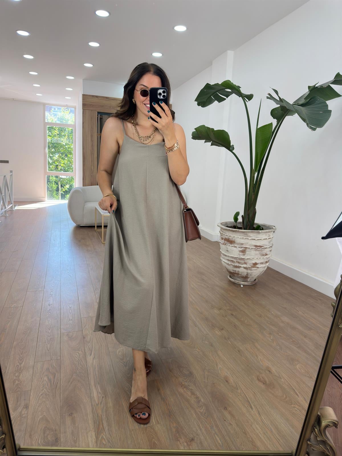 Askıları Ayarlanabilir Salaş Elbise-Vizon