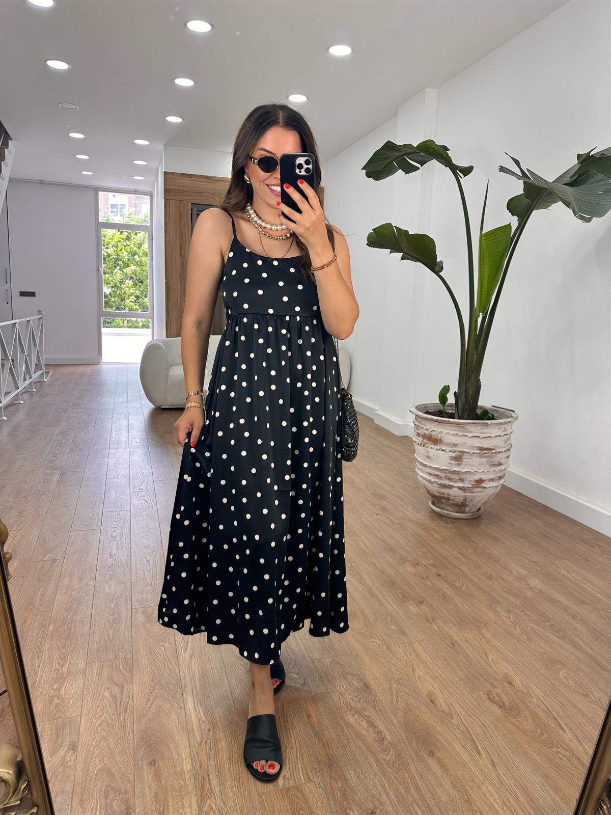 Askıları Ayarlanabilir Saten Elbise-Siyah