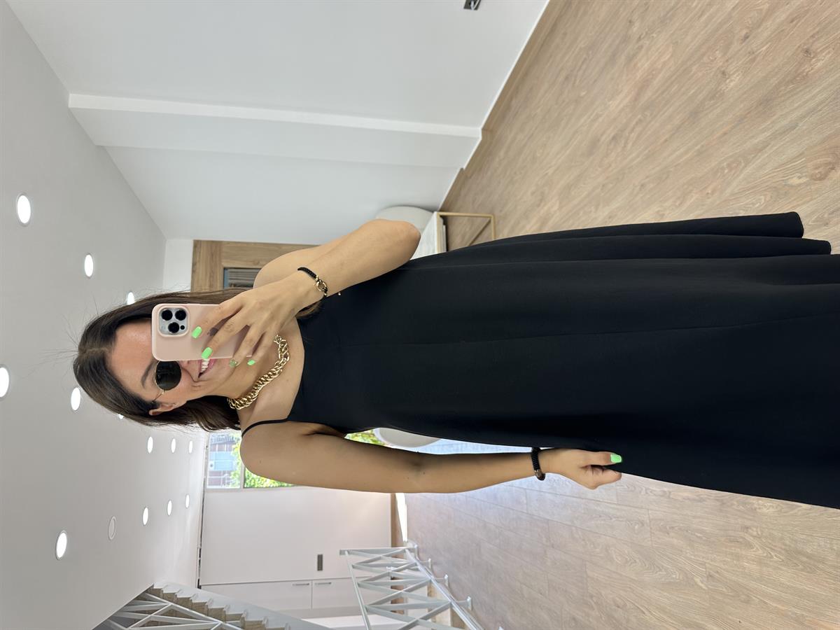 Askıları Ayarlanabilir Tnsel Viskon Elbise-Siyah