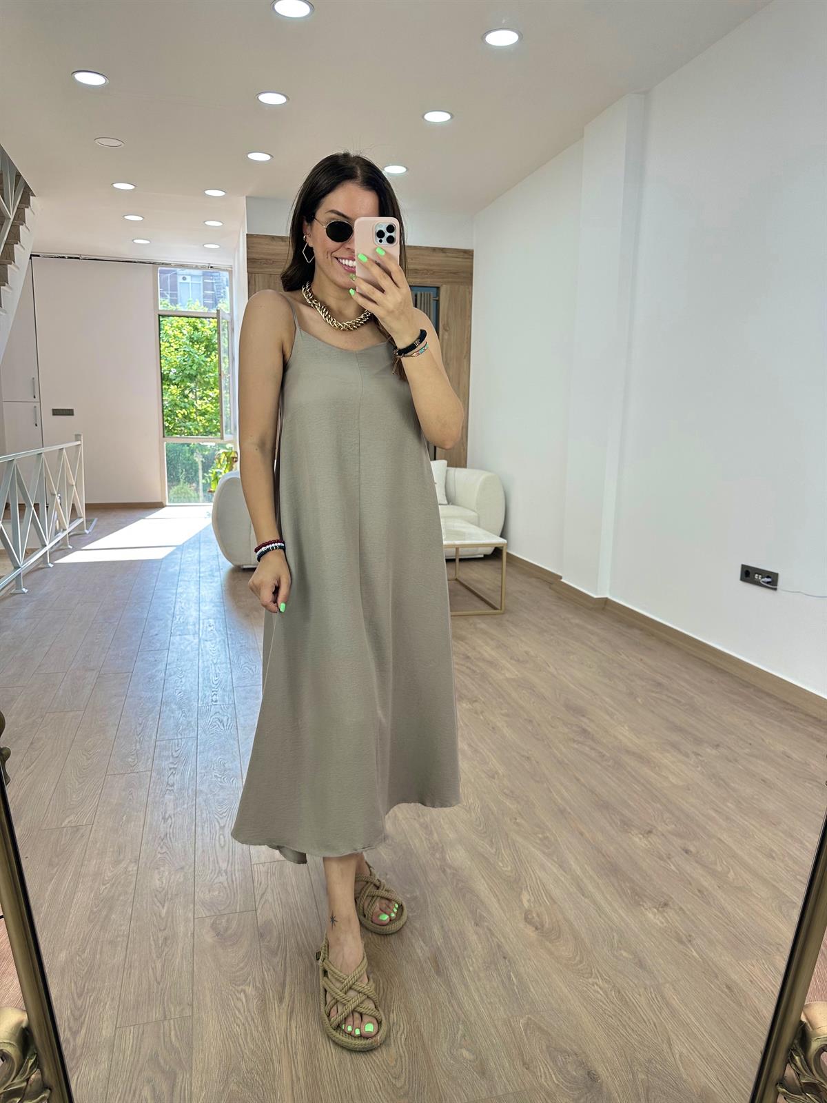 Askıları Ayarlanabilir Tnsel Viskon Elbise-Vizon