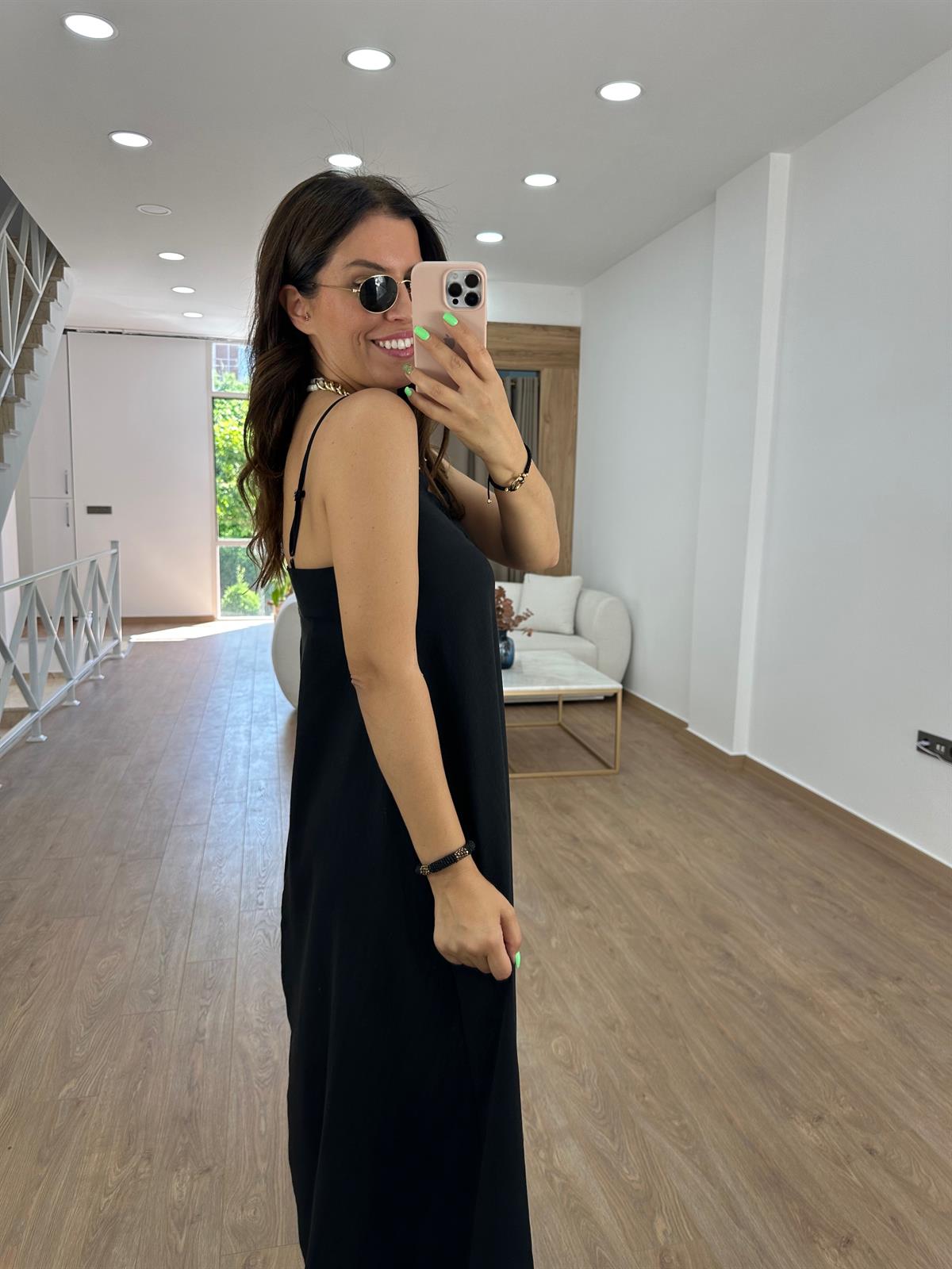 Askıları Ayarlanabilir Tnsel Viskon Elbise-Siyah