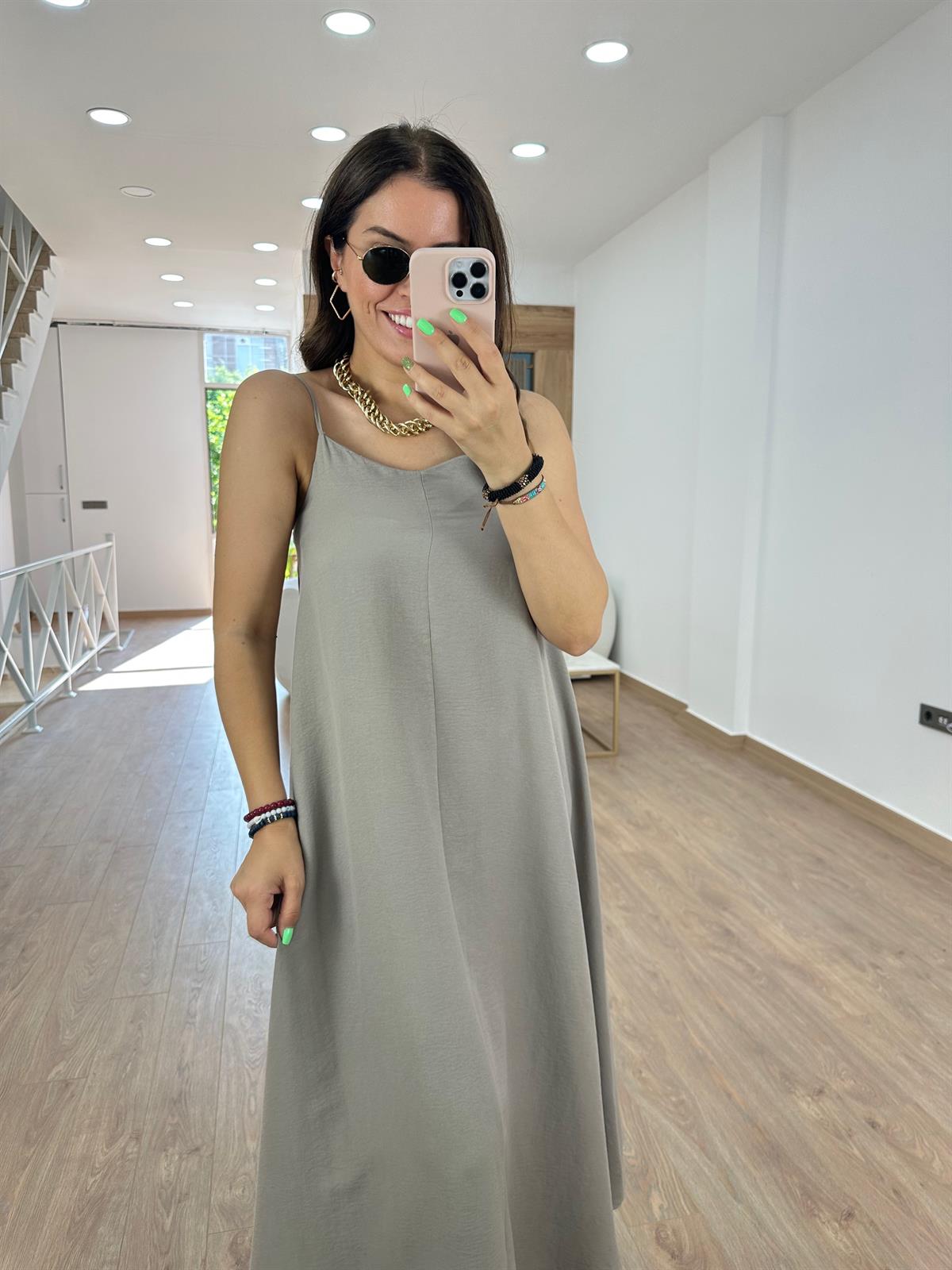 Askıları Ayarlanabilir Tnsel Viskon Elbise-Vizon