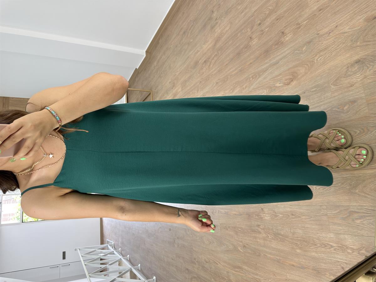 Askıları Ayarlanabilir Tnsel Viskon Elbise-Zümrüt Yeşili