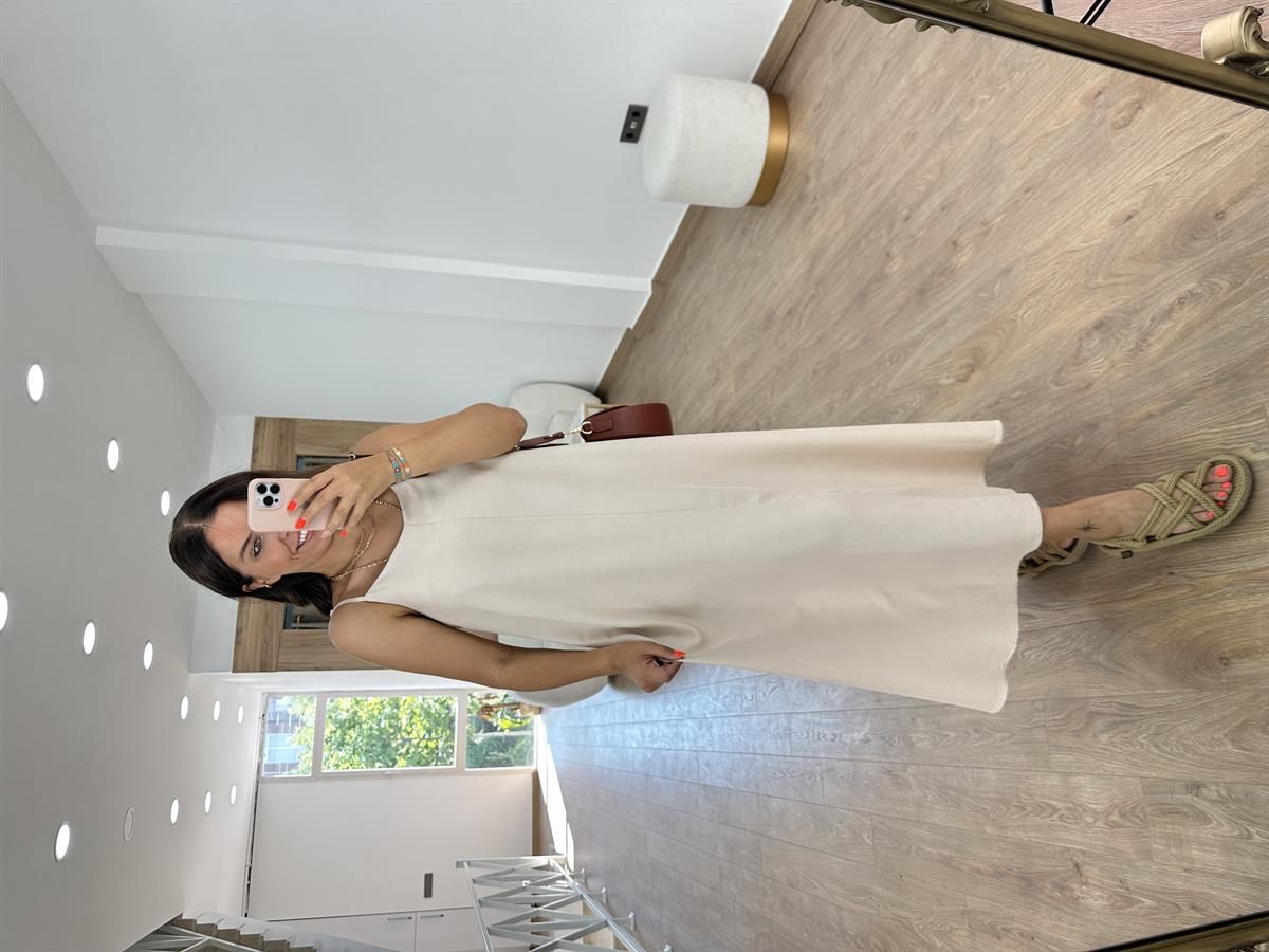 Askıları Ayarlanabilir Tnsel Viskon Elbise-Taş  