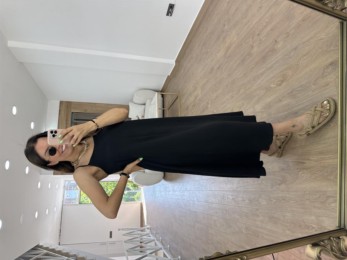 Askıları Ayarlanabilir Tnsel Viskon Elbise-Siyah