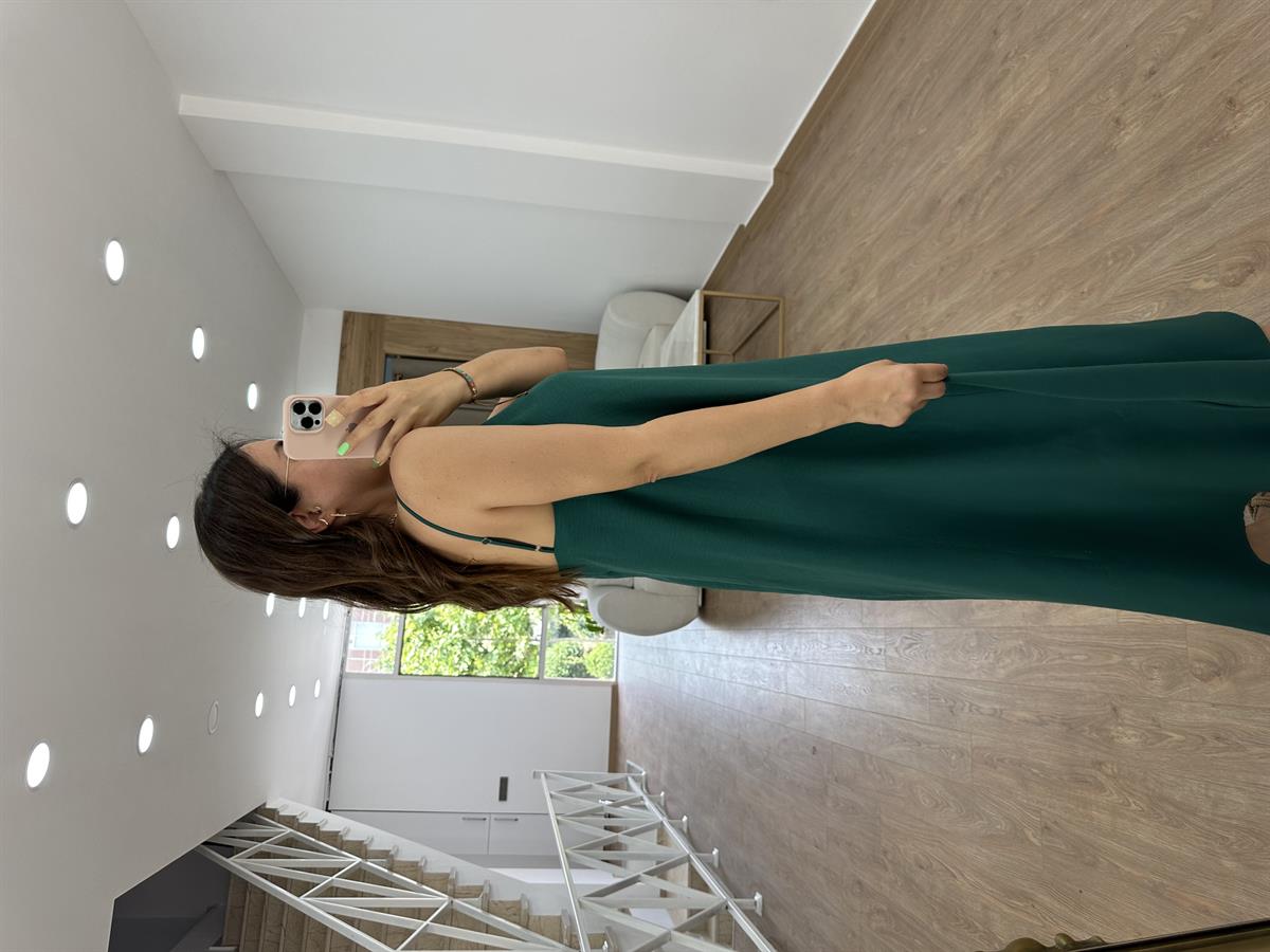 Askıları Ayarlanabilir Tnsel Viskon Elbise-Zümrüt Yeşili