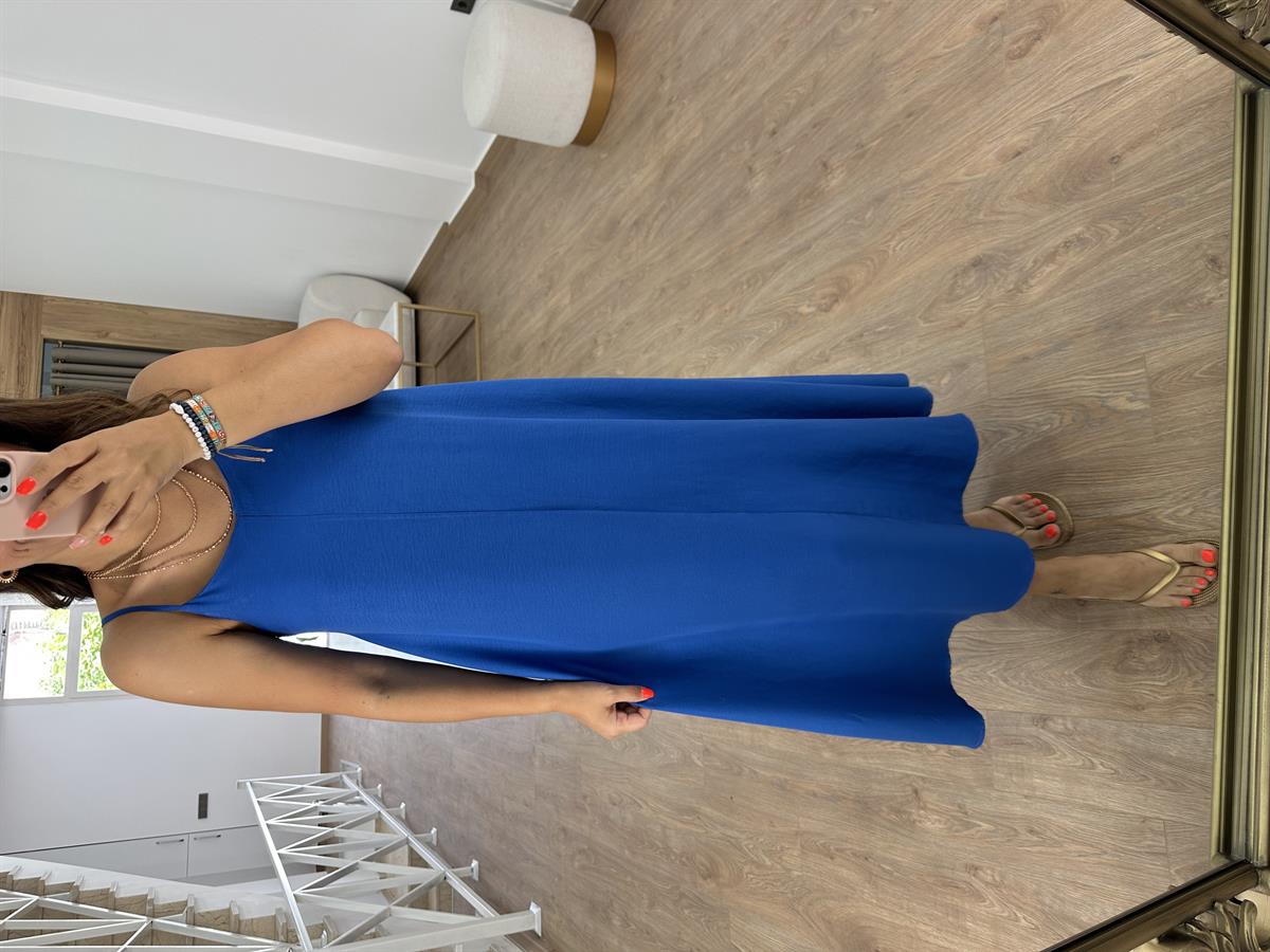 Askıları Ayarlanabilir Tnsel Viskon Elbise-Saks