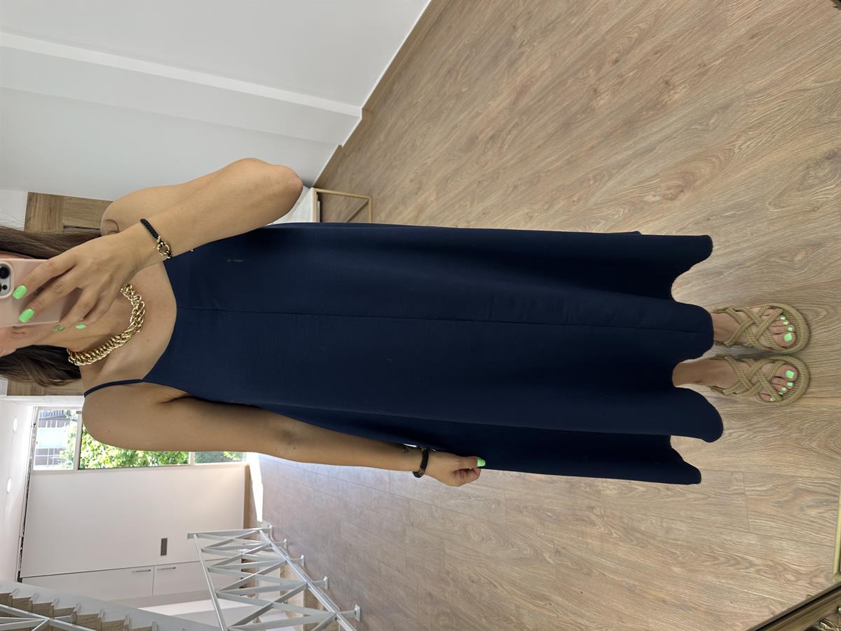 Askıları Ayarlanabilir Tnsel Viskon Elbise-Lacivert