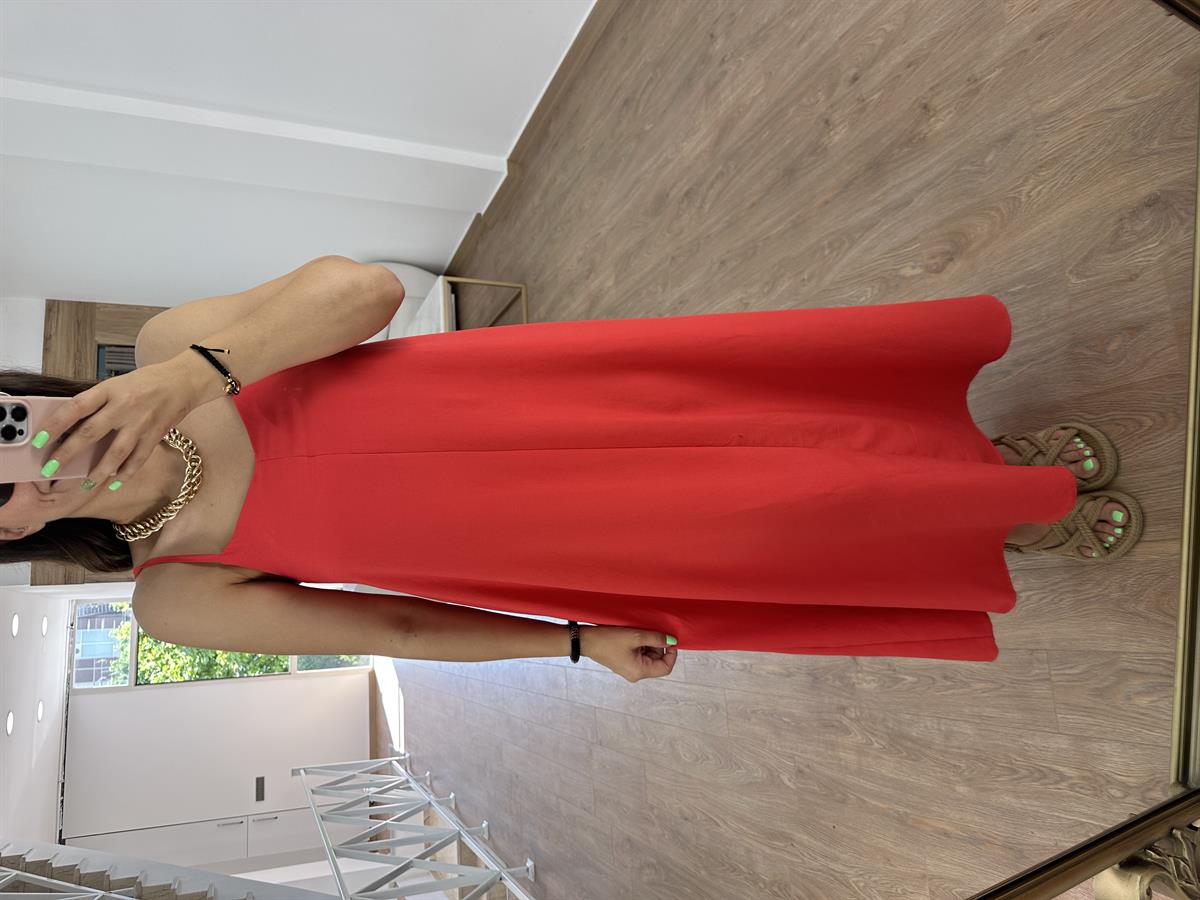 Askıları Ayarlanabilir Tnsel Viskon Elbise-Nar Çiçeği