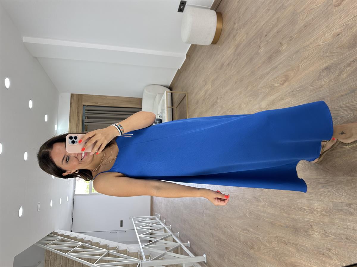 Askıları Ayarlanabilir Tnsel Viskon Elbise-Saks