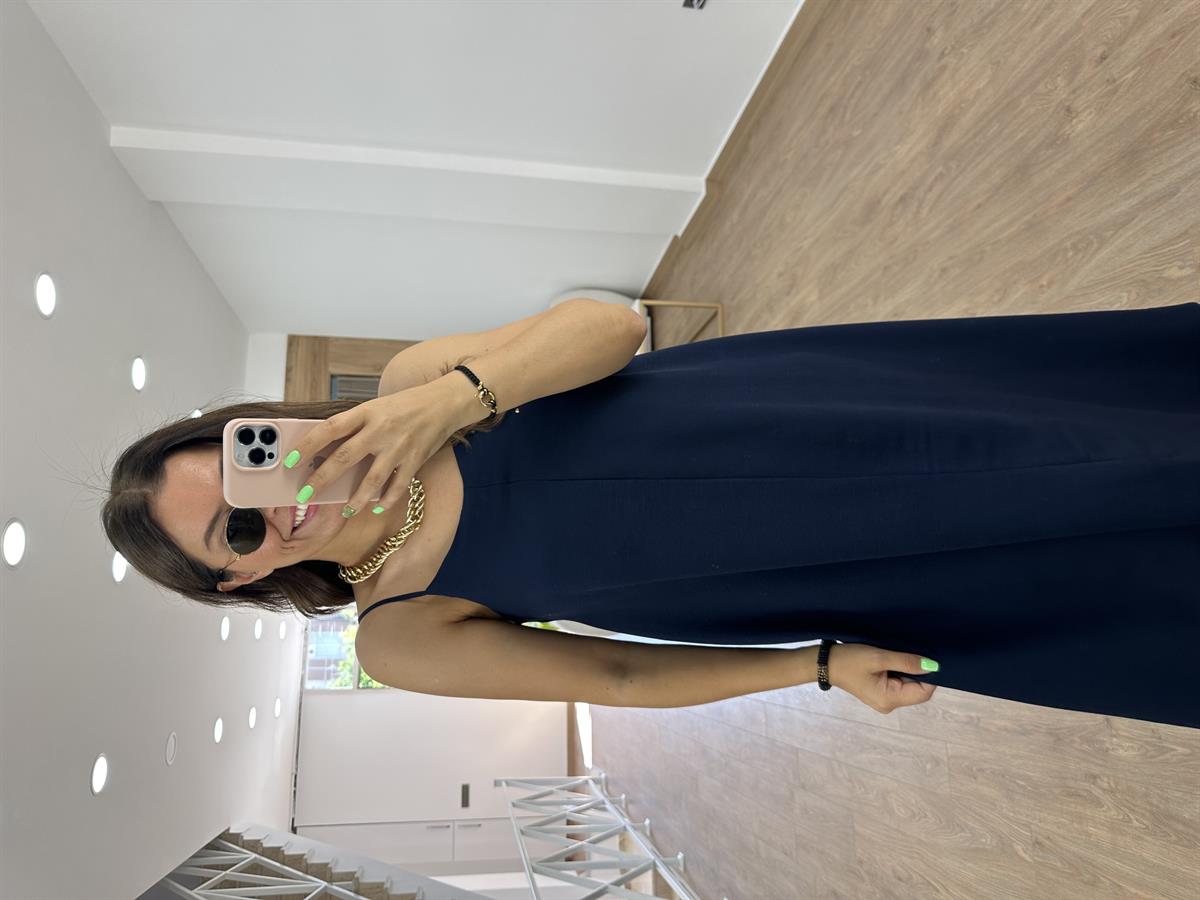 Askıları Ayarlanabilir Tnsel Viskon Elbise-Lacivert