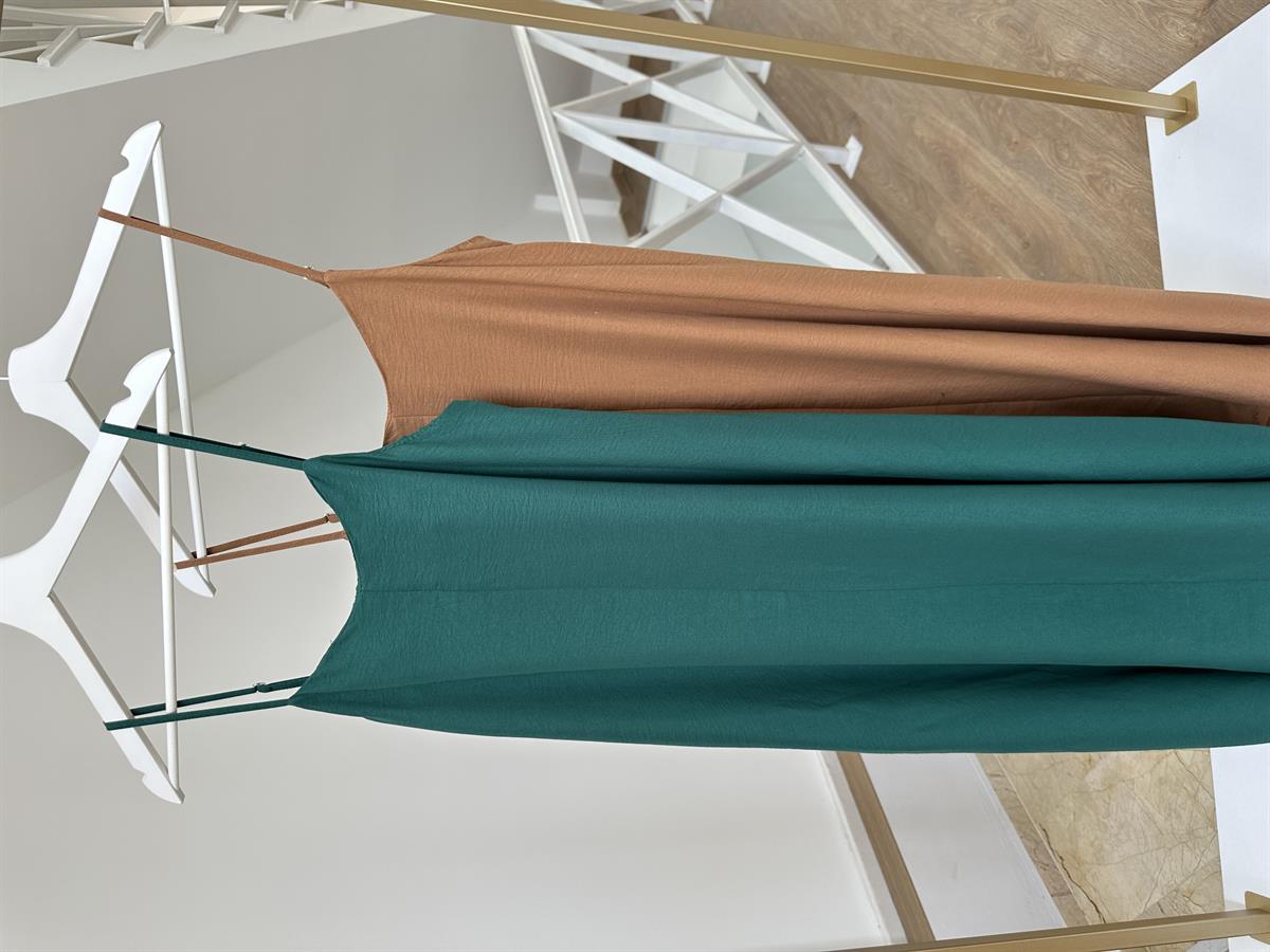 Askıları Ayarlanabilir Tnsel Viskon Elbise-Kahve