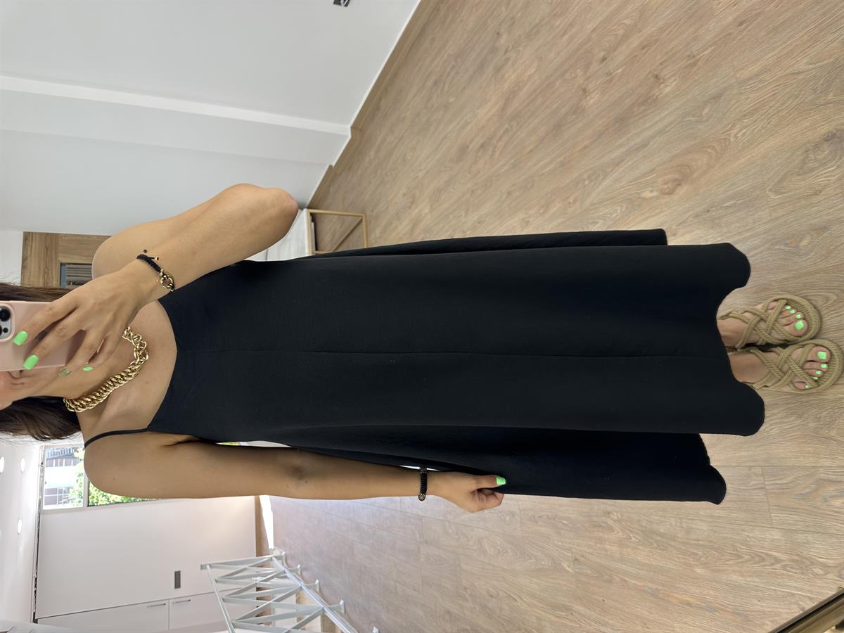 Askıları Ayarlanabilir Tnsel Viskon Elbise-Siyah