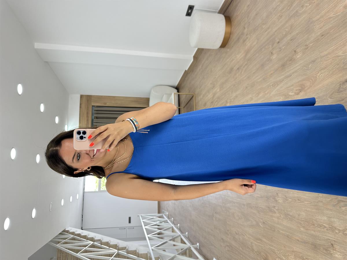 Askıları Ayarlanabilir Tnsel Viskon Elbise-Saks