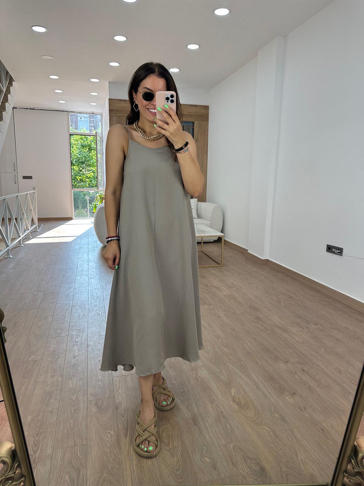 Askıları Ayarlanabilir Tnsel Viskon Elbise-Vizon