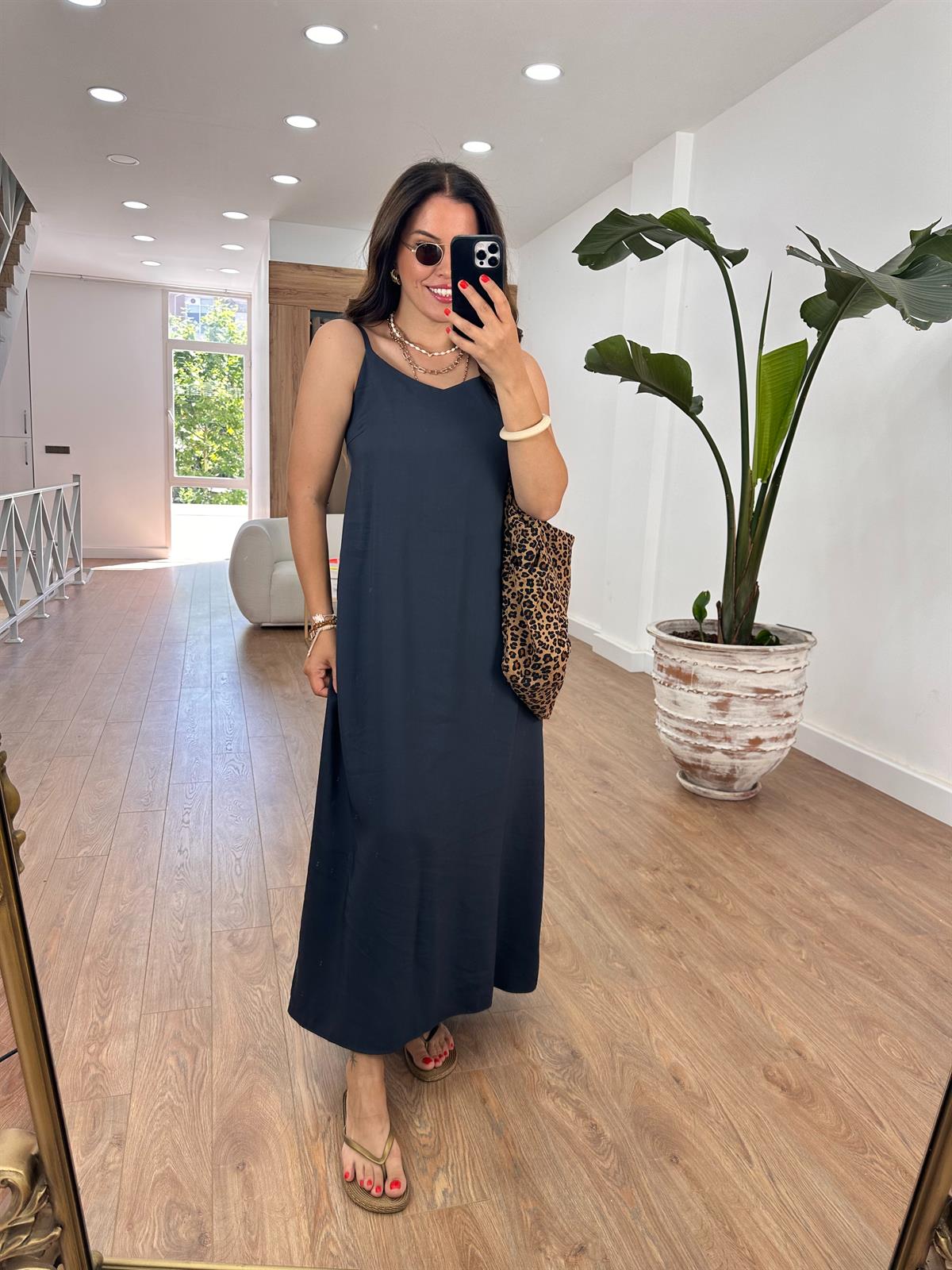 Askıları Ayarlanabilir Tiril Elbise-Antrasit