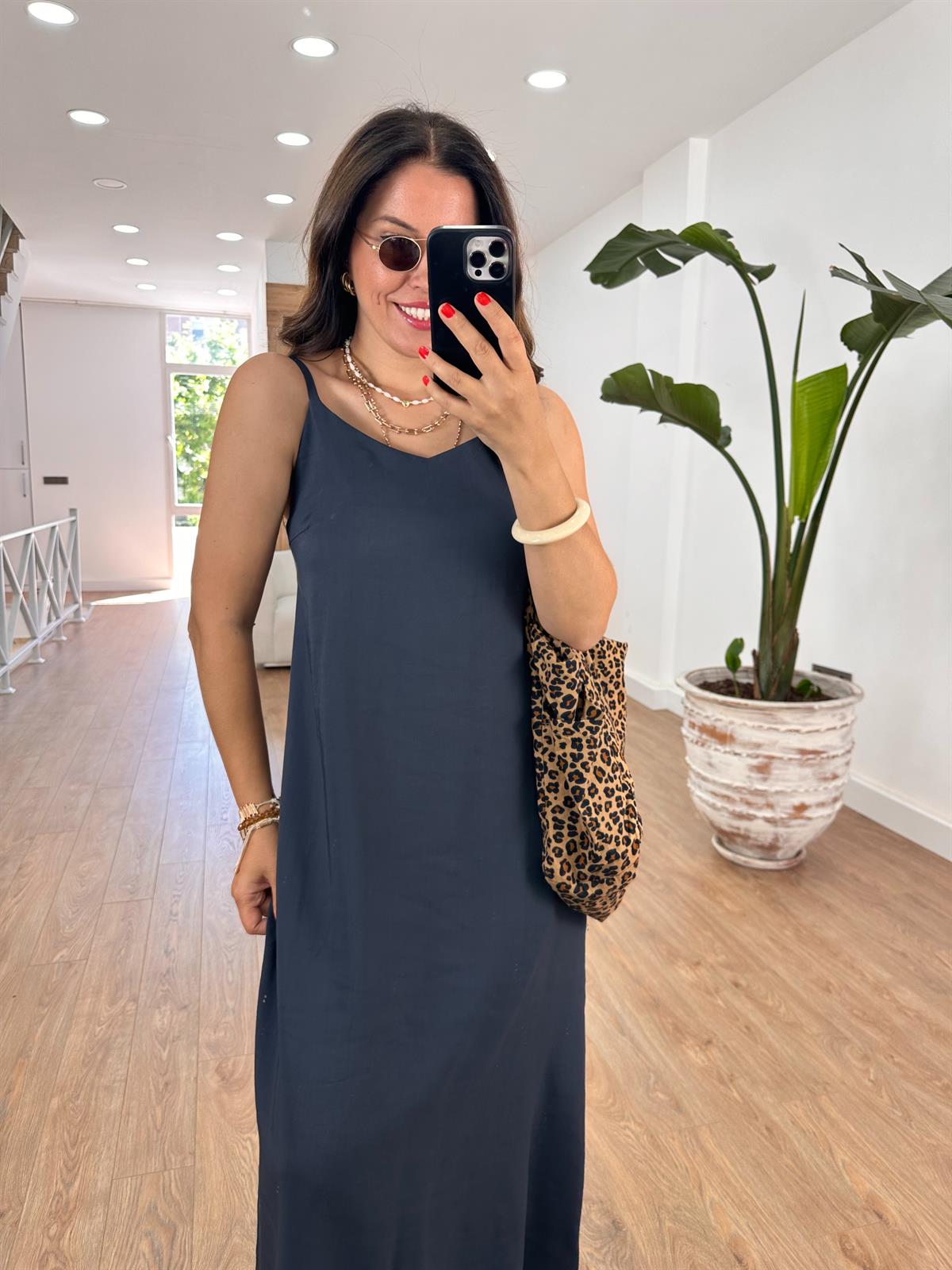 Askıları Ayarlanabilir Tiril Elbise-Antrasit