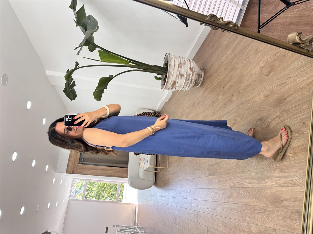 Askıları Ayarlanabilir Tiril Elbise-Mavi