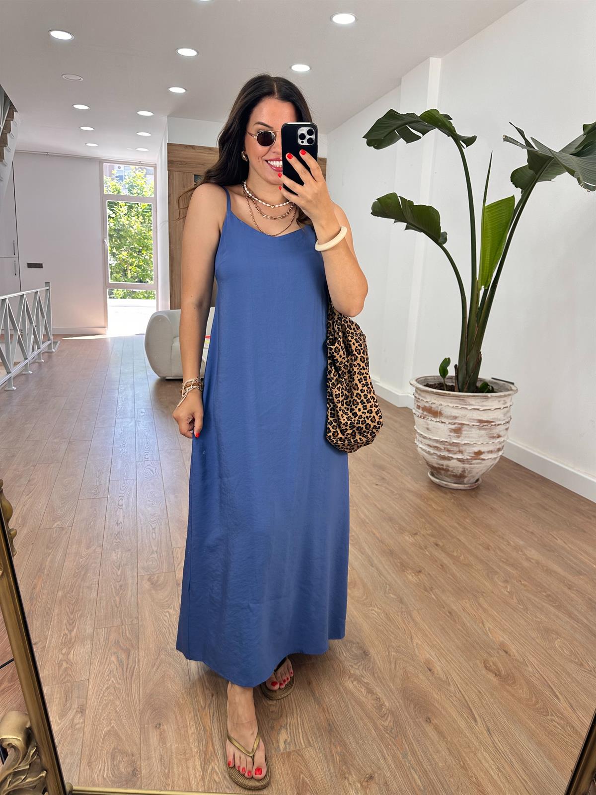 Askıları Ayarlanabilir Tiril Elbise-Mavi