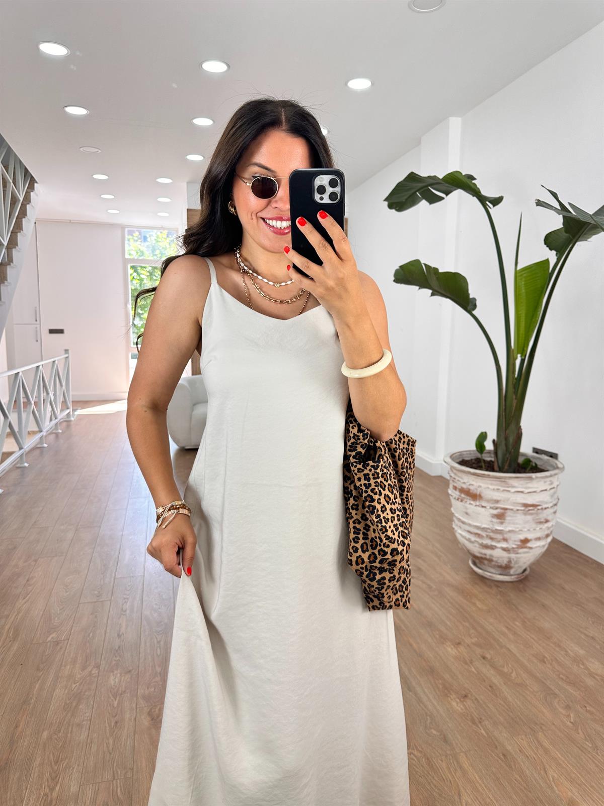 Askıları Ayarlanabilir Tiril Elbise-Taş