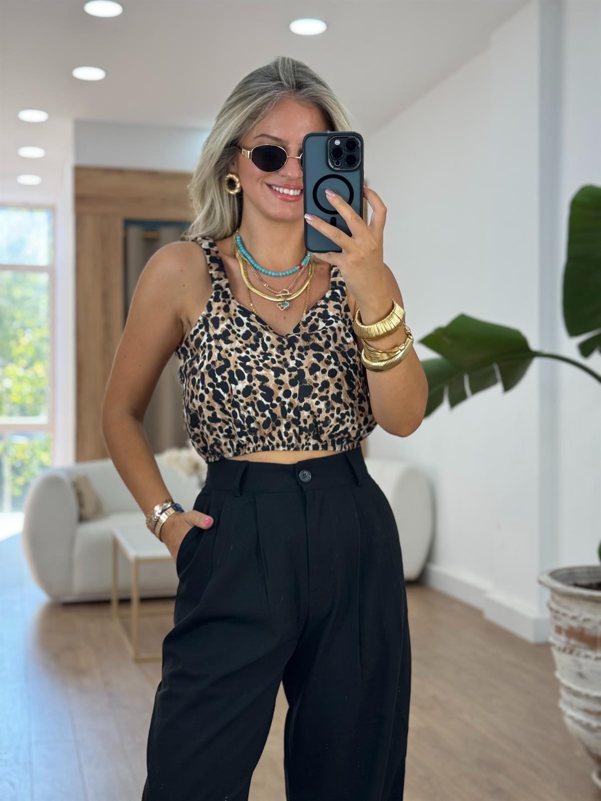 Askıları Lastikli Leopar Büstiyer 