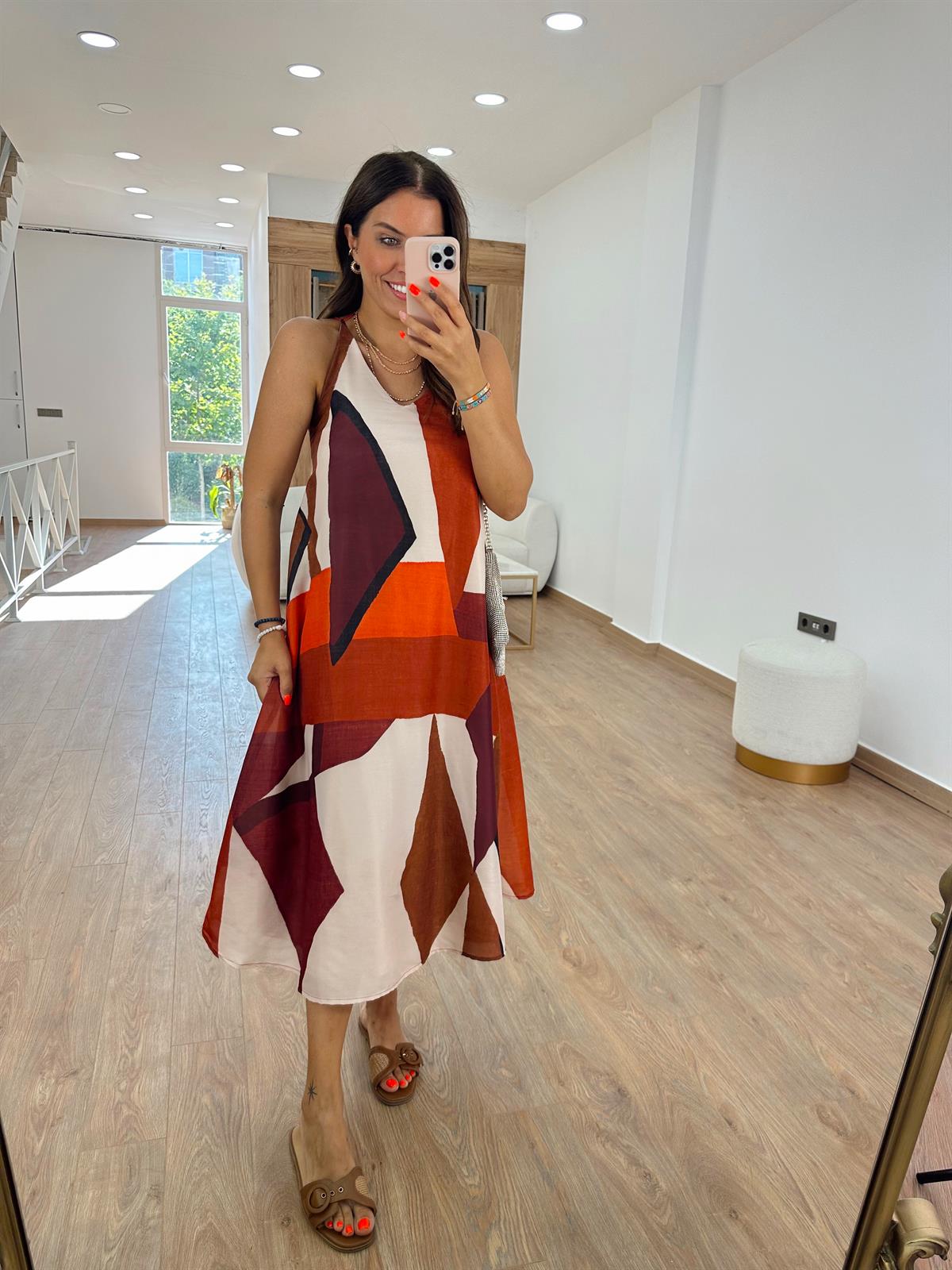 Askılı Desenli Salaş Elbise