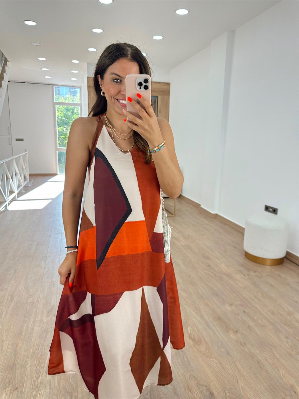 Askılı Desenli Salaş Elbise