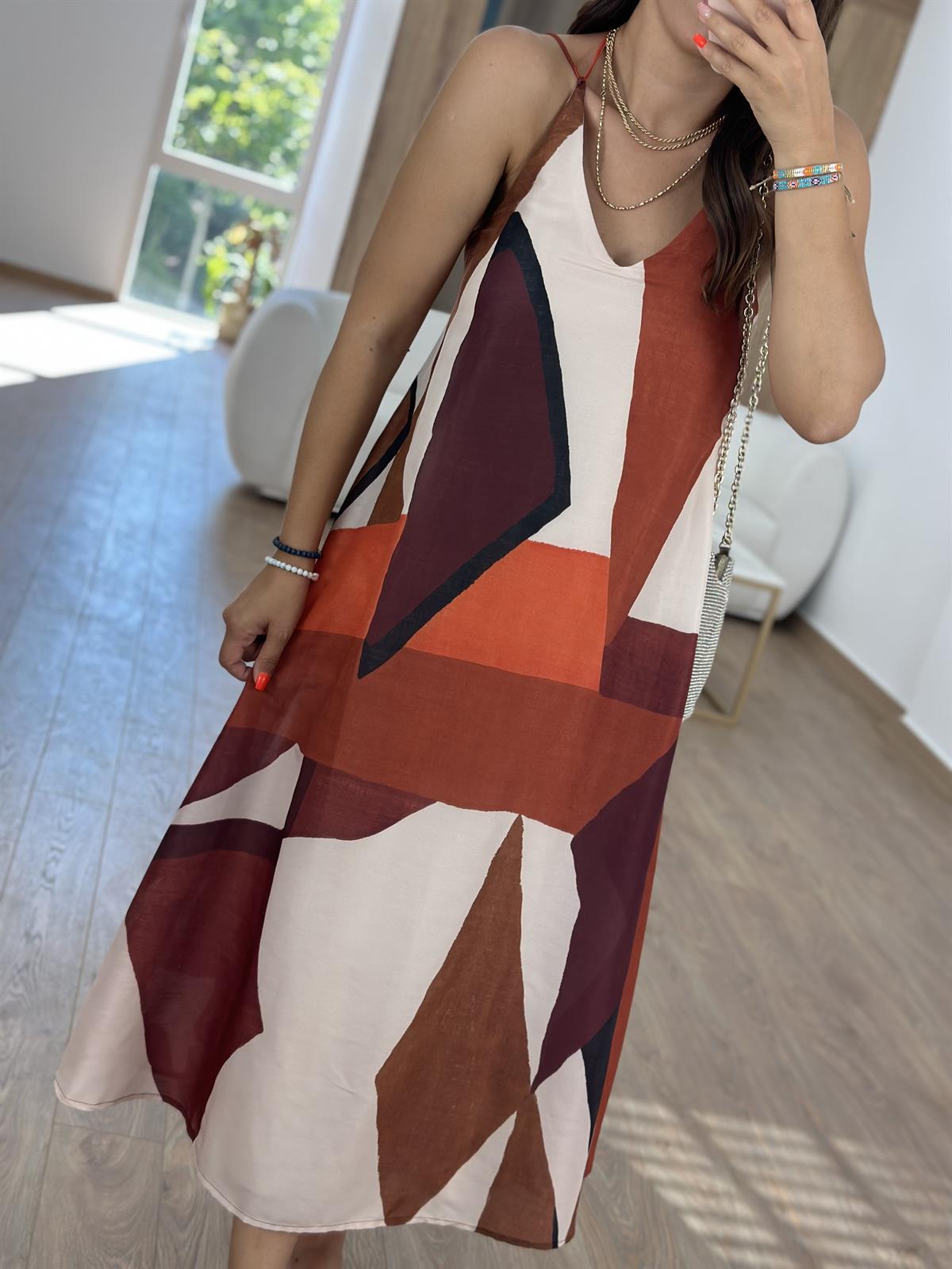 Askılı Desenli Salaş Elbise