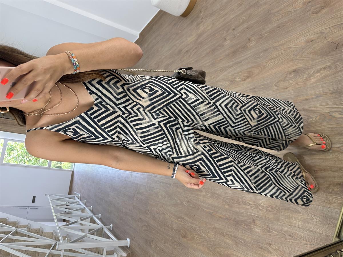 Askılı Desenli Tulum