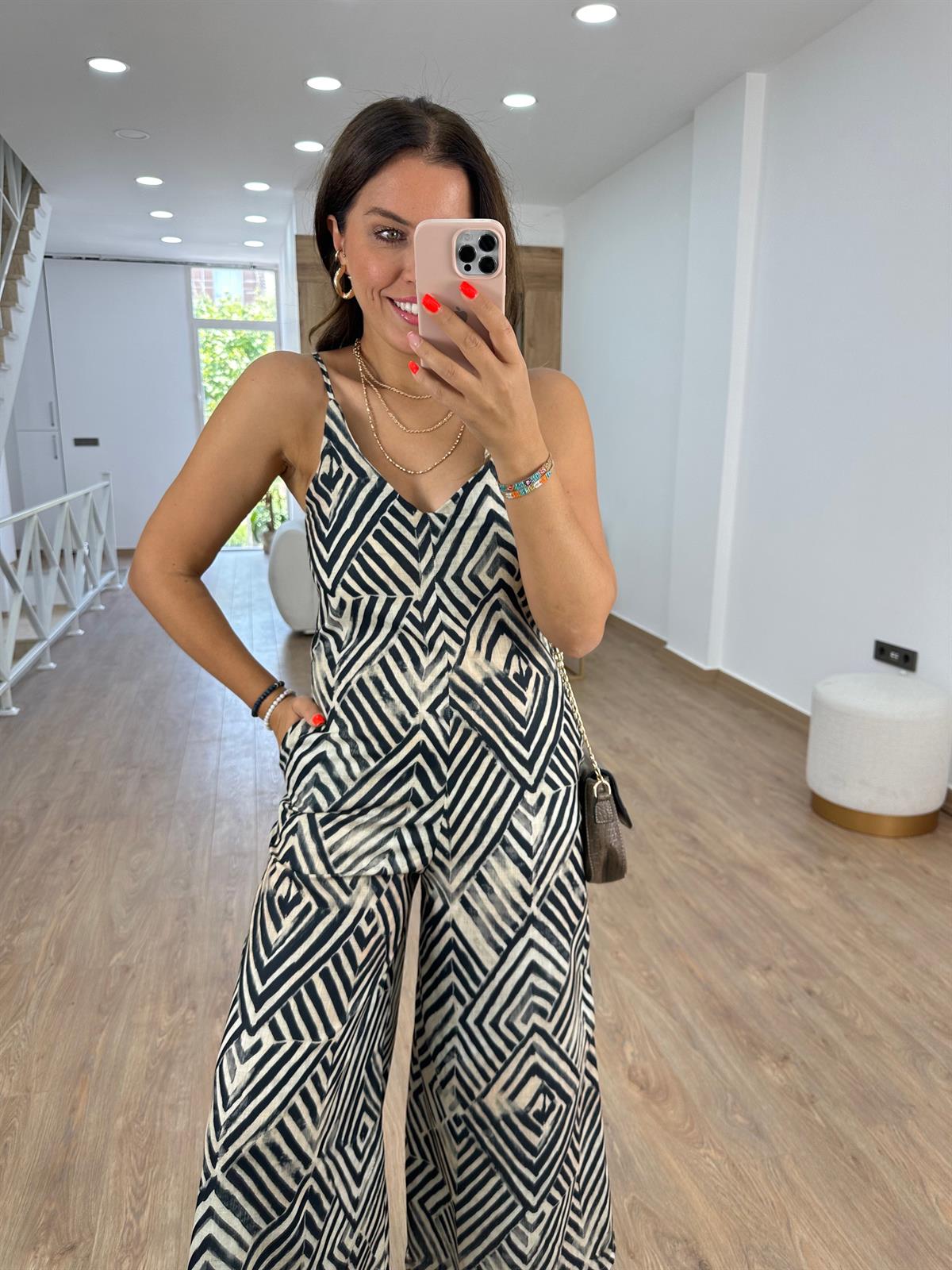 Askılı Desenli Tulum