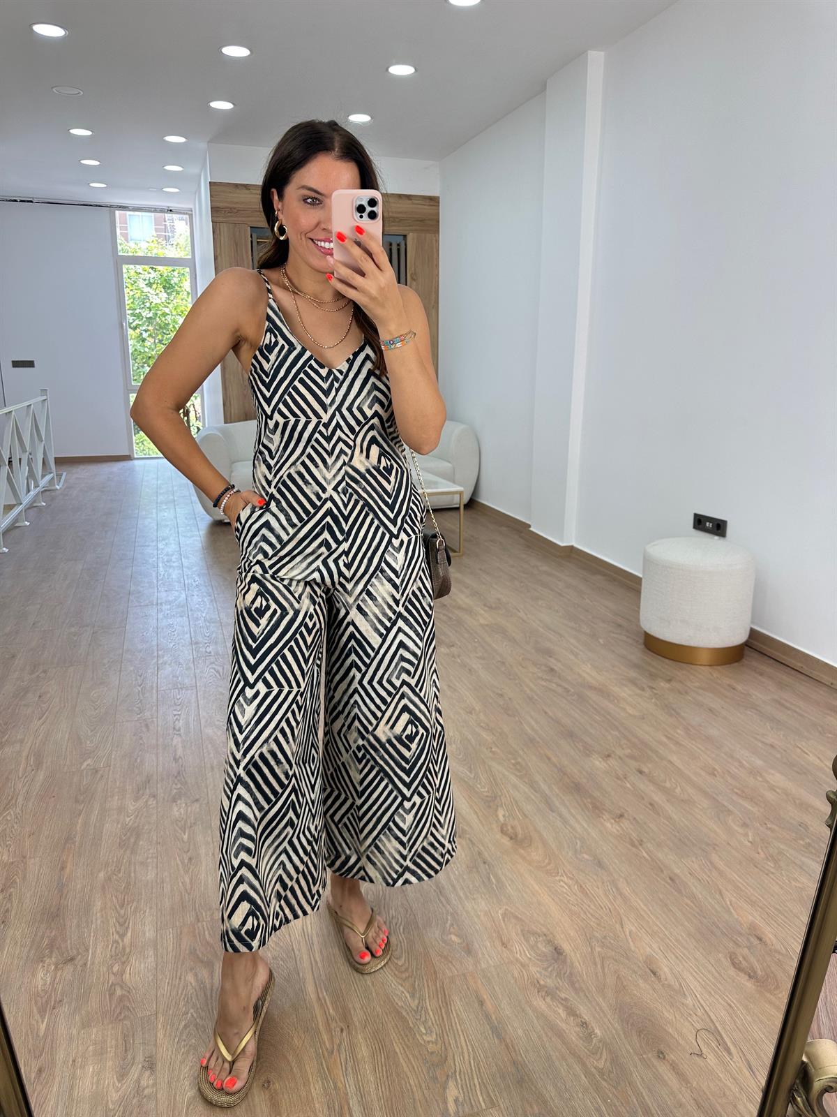 Askılı Desenli Tulum