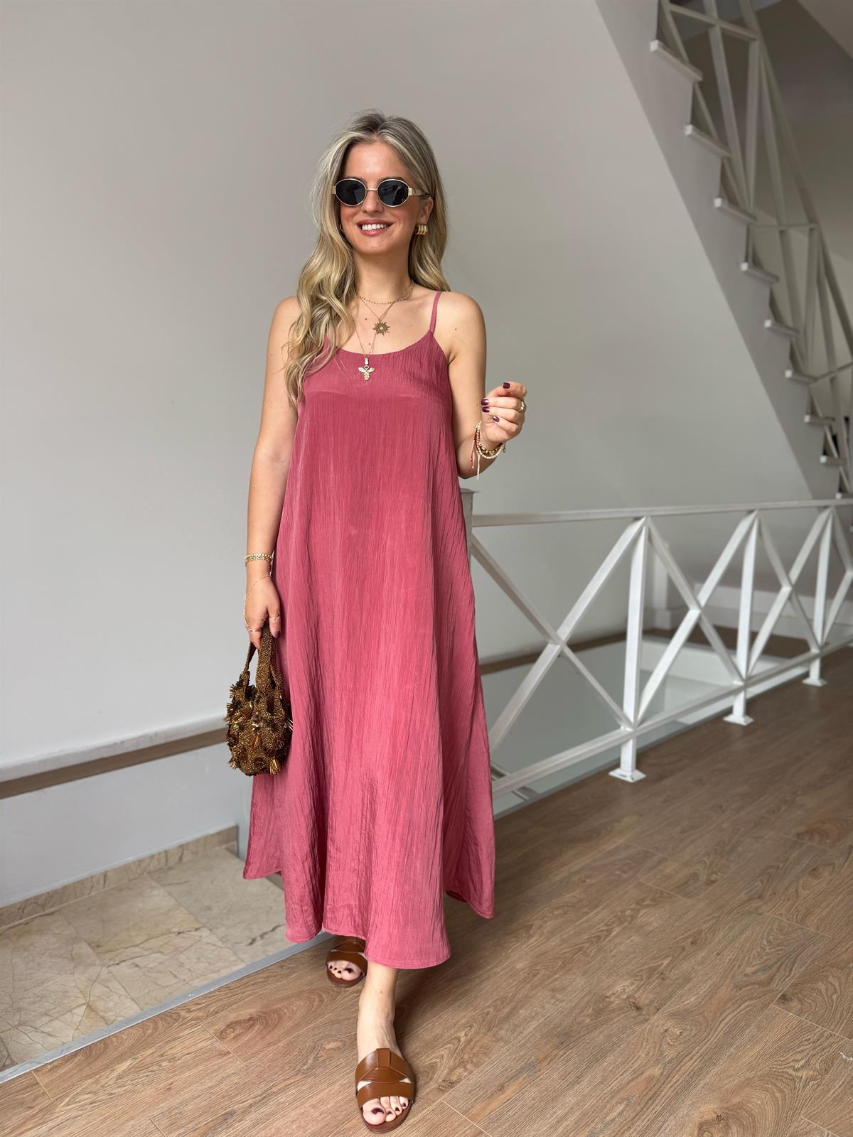 Askılı Midi Elbise - Gül Kurusu