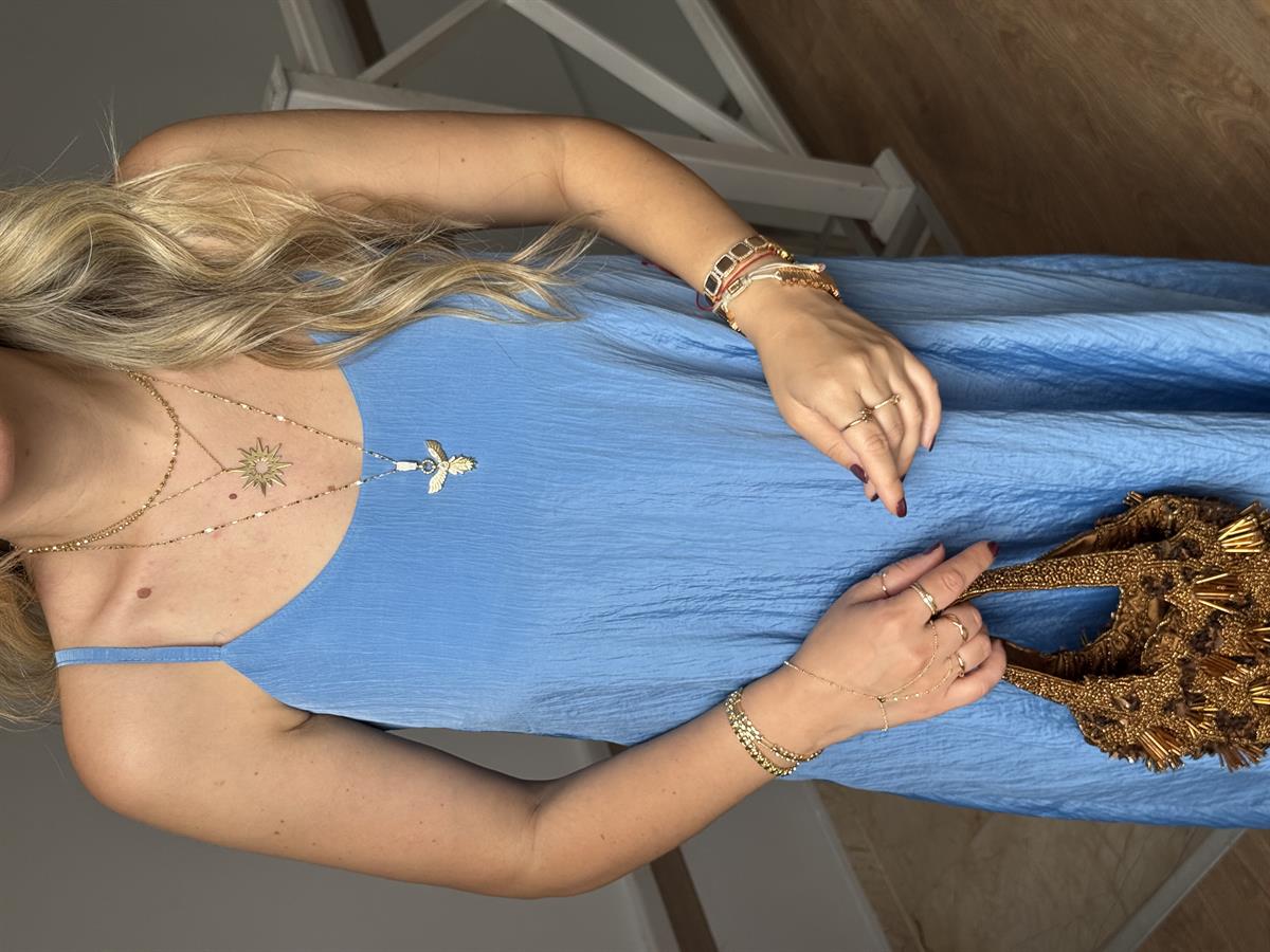 Askılı Midi Elbise - Mavi